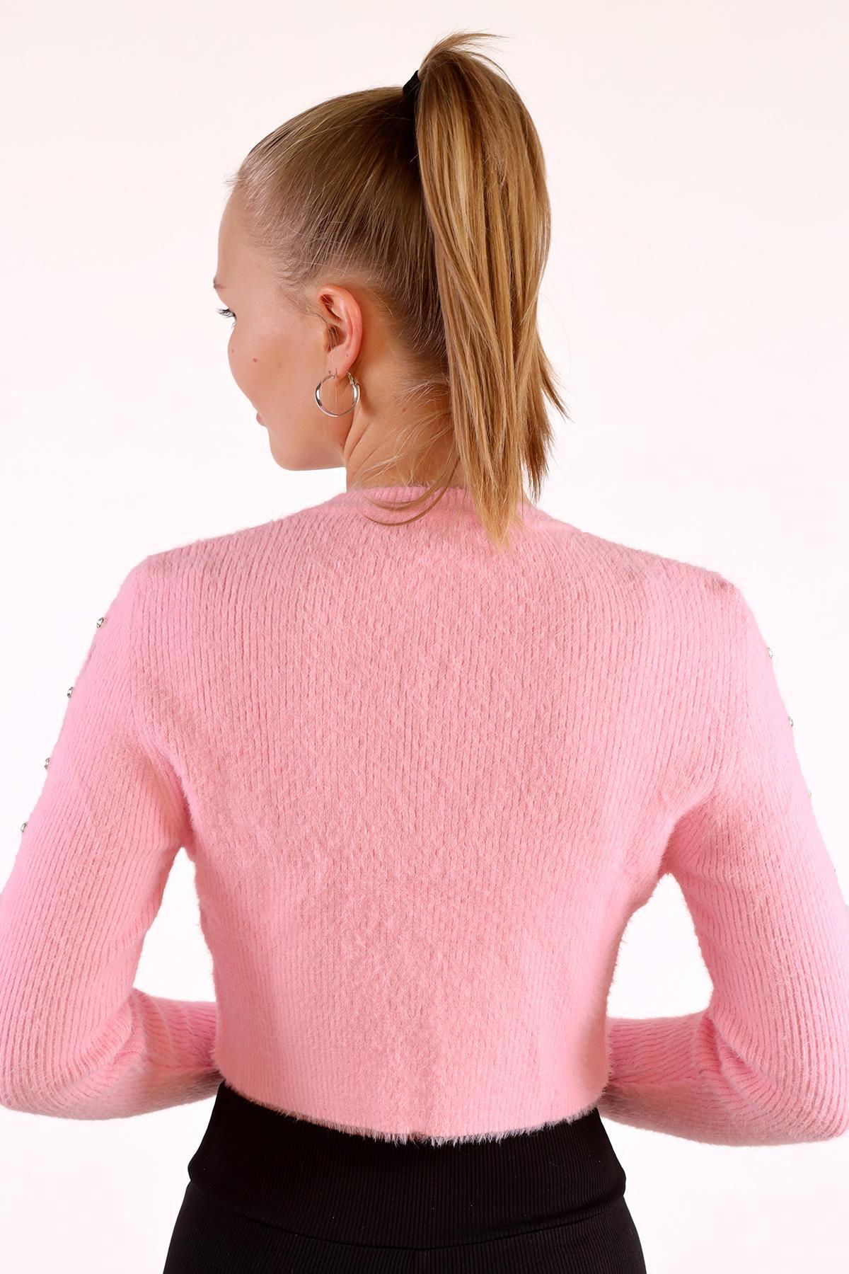 Kol Taş Detay Yumoş Kazak 6626 Pembe - 5