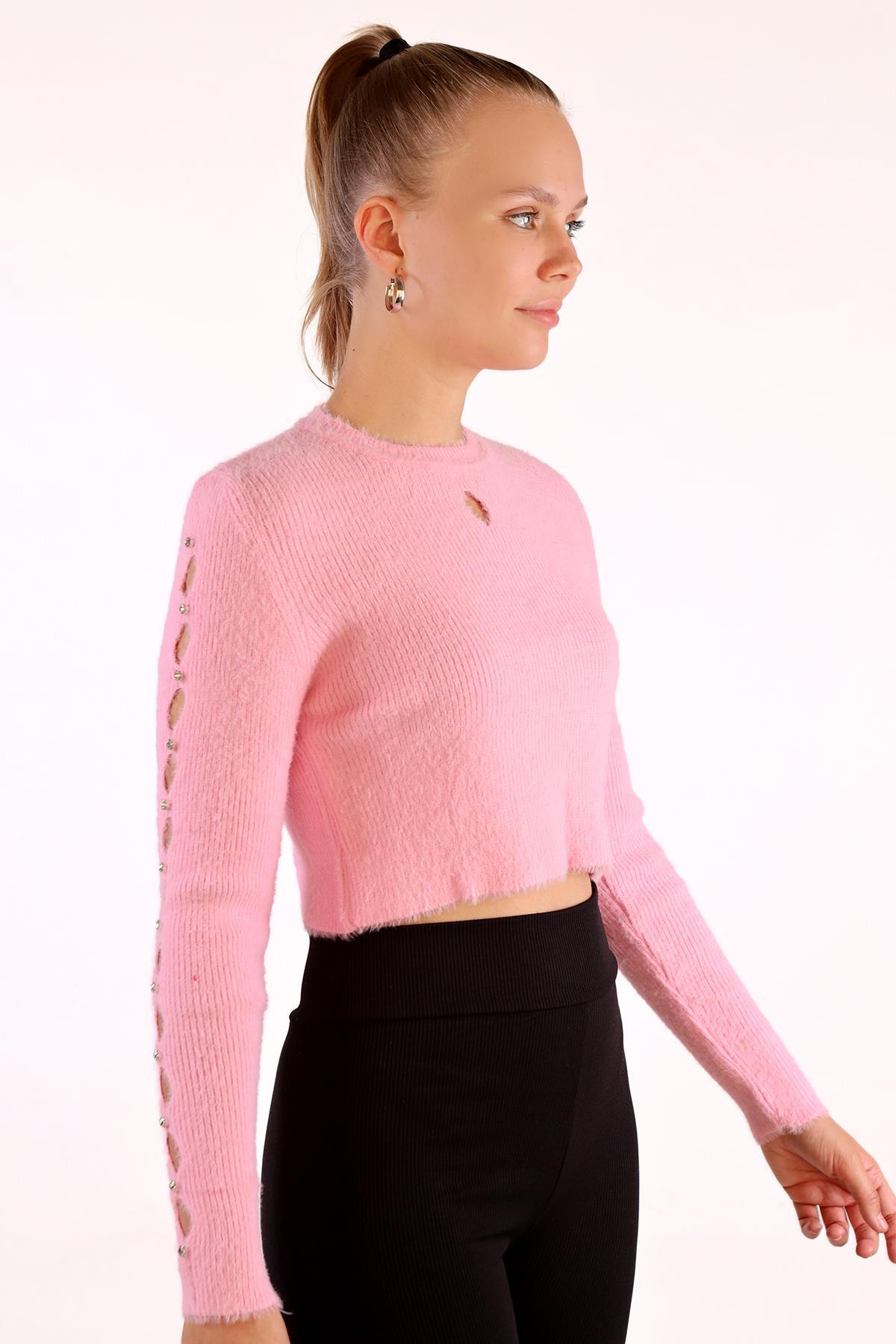 Kol Taş Detay Yumoş Kazak 6626 Pembe - 6