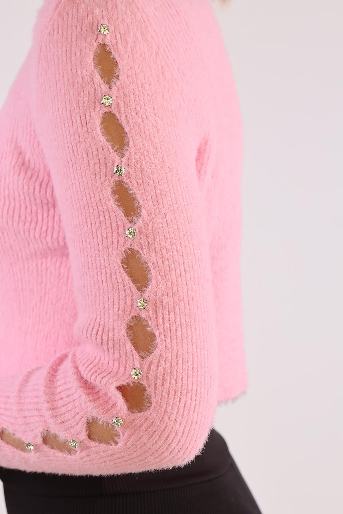 Kol Taş Detay Yumoş Kazak 6626 Pembe - 7