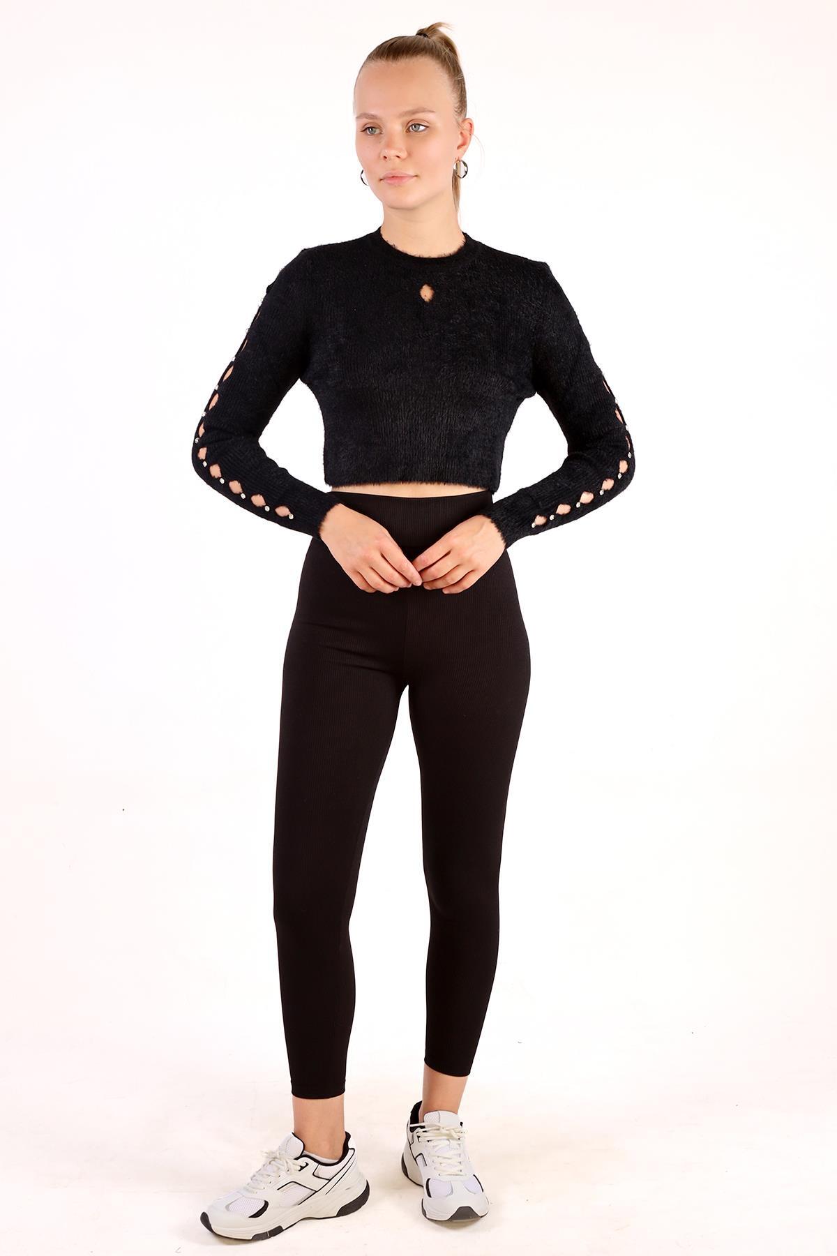 Siyah Kol Taş Detay Yumoş Kazak 6626 - 3