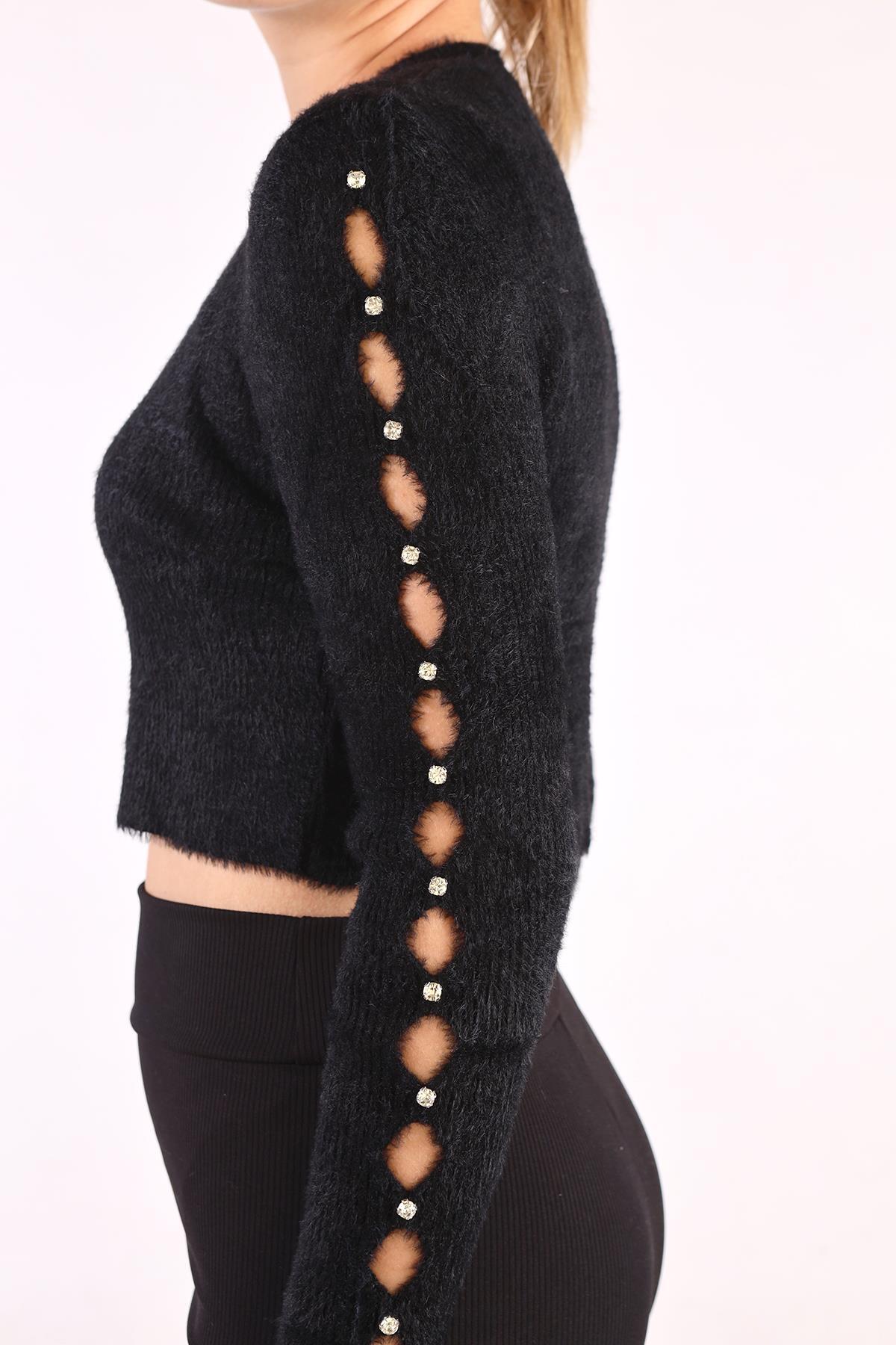 Siyah Kol Taş Detay Yumoş Kazak 6626 - 4