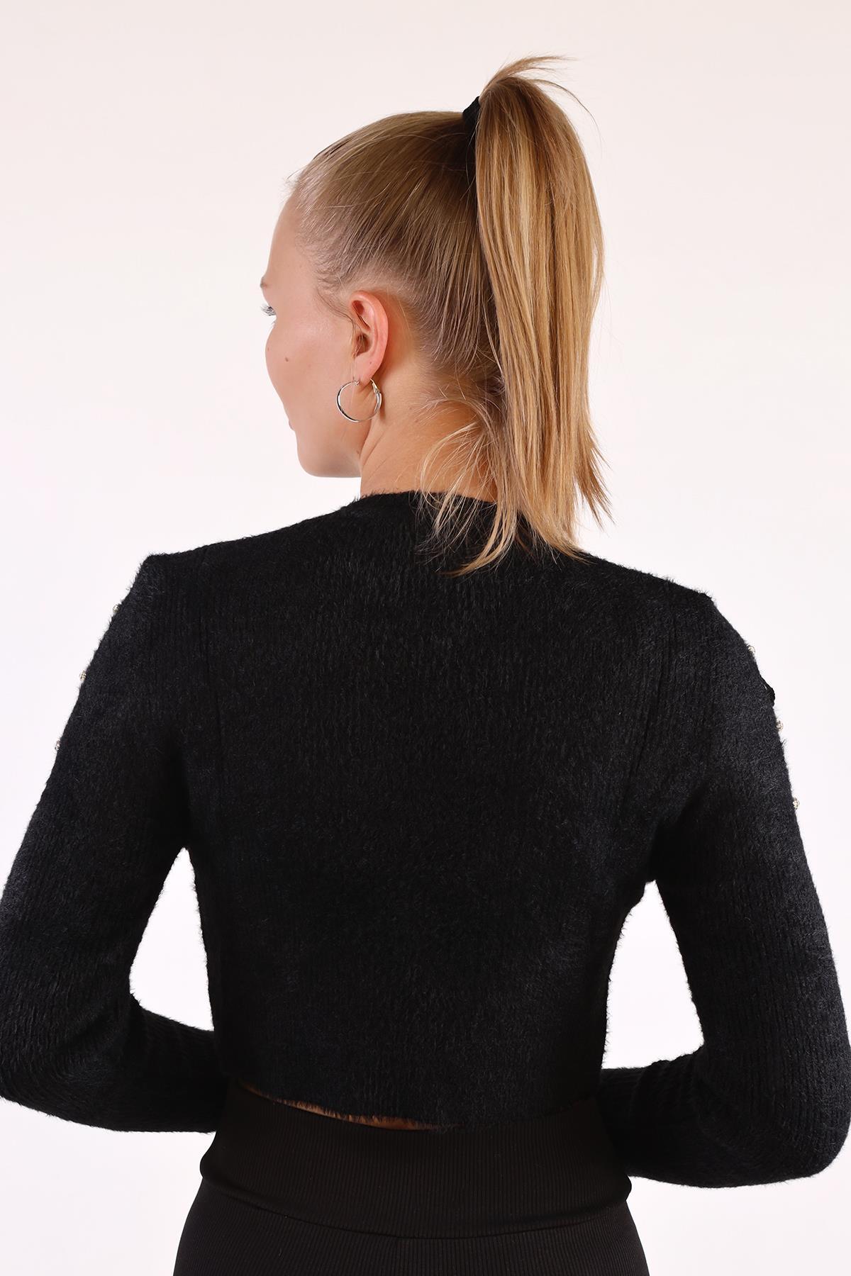 Siyah Kol Taş Detay Yumoş Kazak 6626 - 6