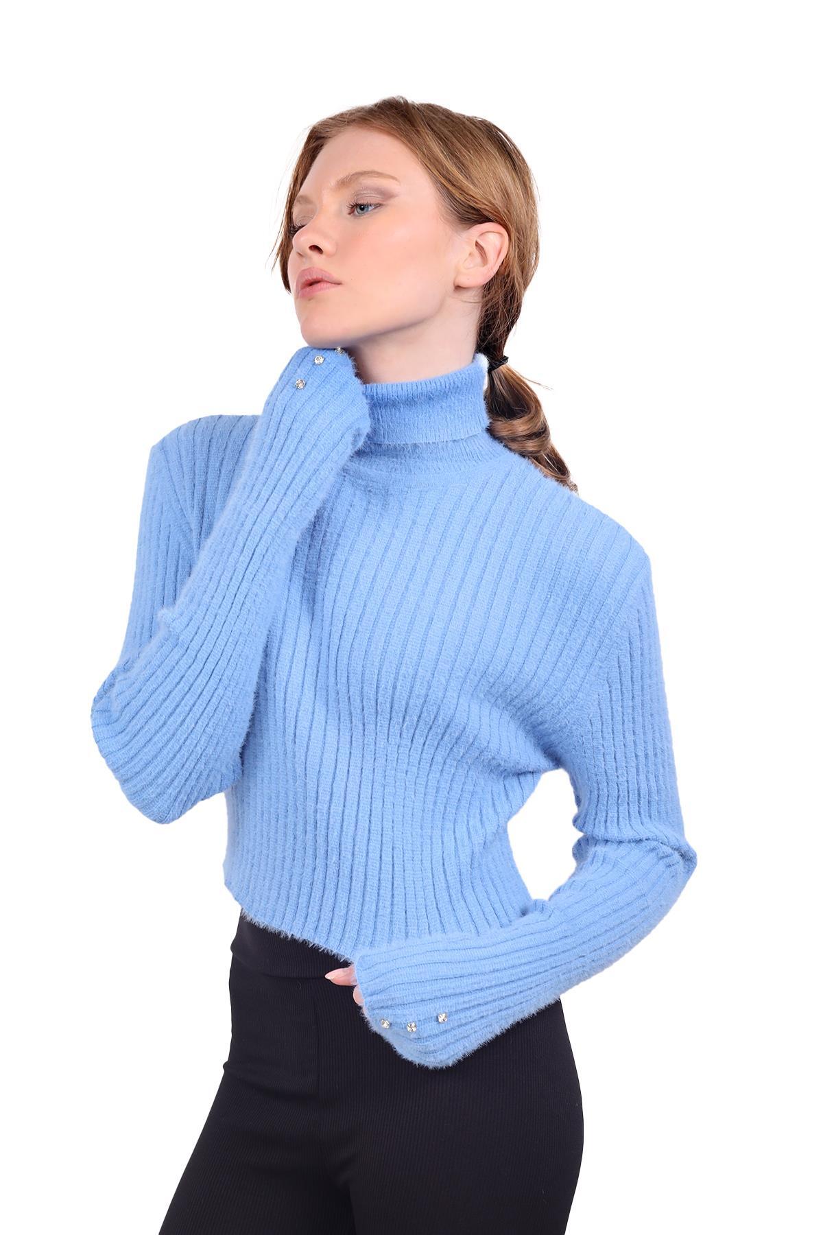 Bebe Mavi Boğazlı Kol Taş Detay Yumoş Kazak 6627 - 3