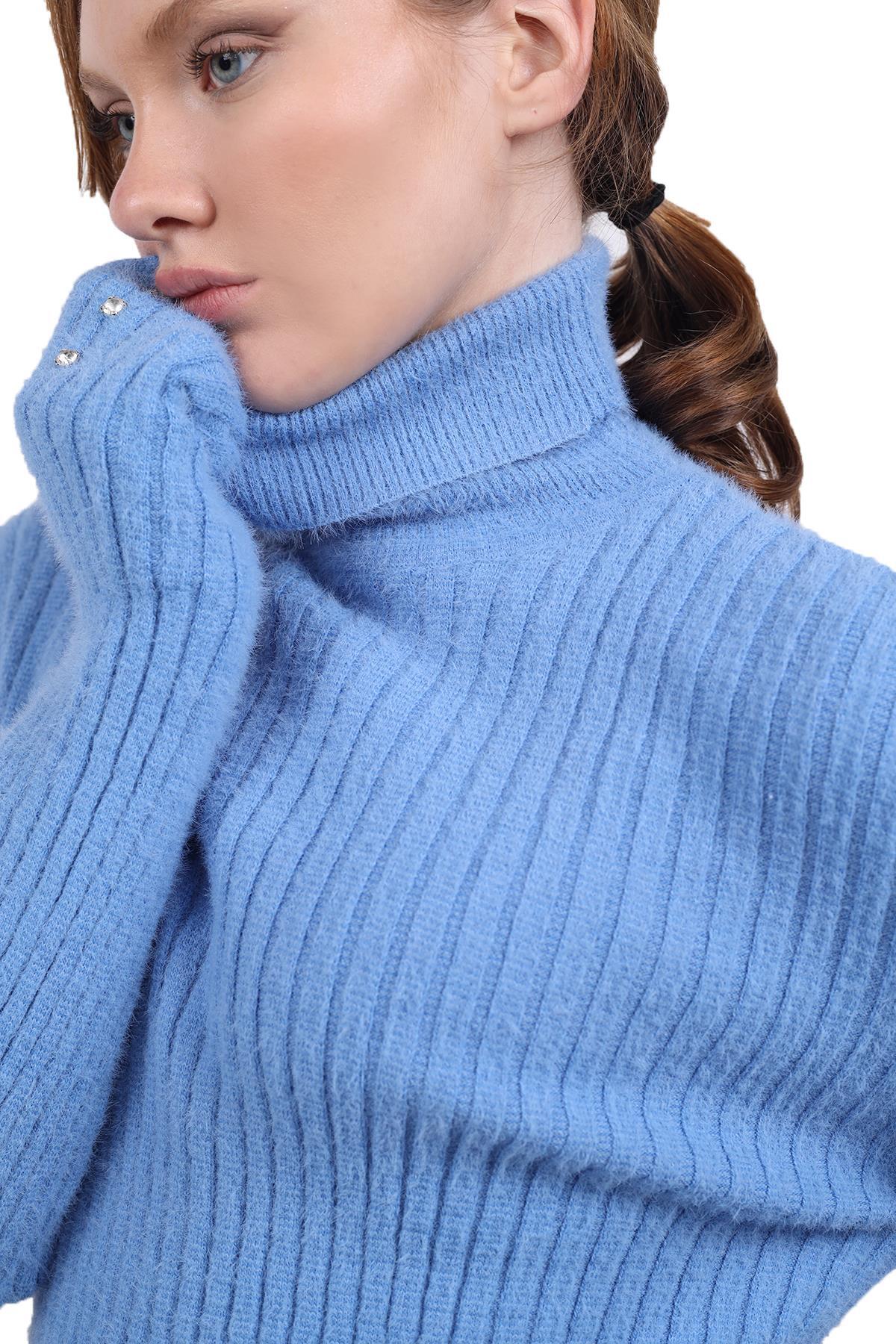 Bebe Mavi Boğazlı Kol Taş Detay Yumoş Kazak 6627 - 4