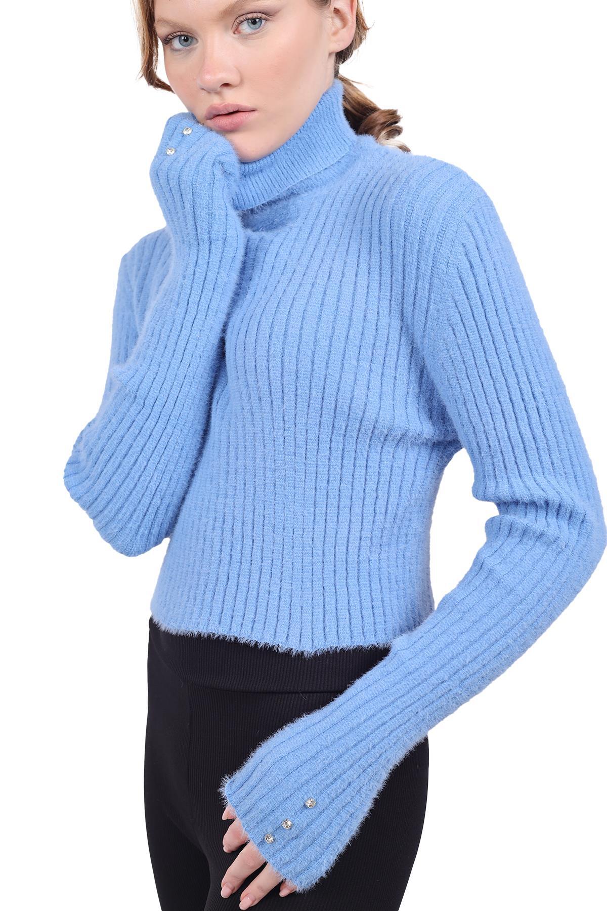 Bebe Mavi Boğazlı Kol Taş Detay Yumoş Kazak 6627 - 7