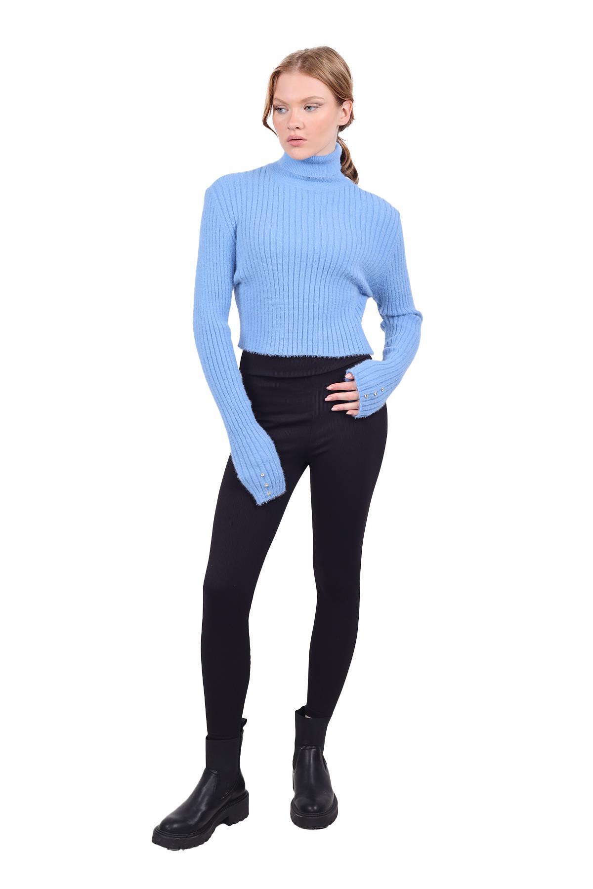 Bebe Mavi Boğazlı Kol Taş Detay Yumoş Kazak 6627 - 8