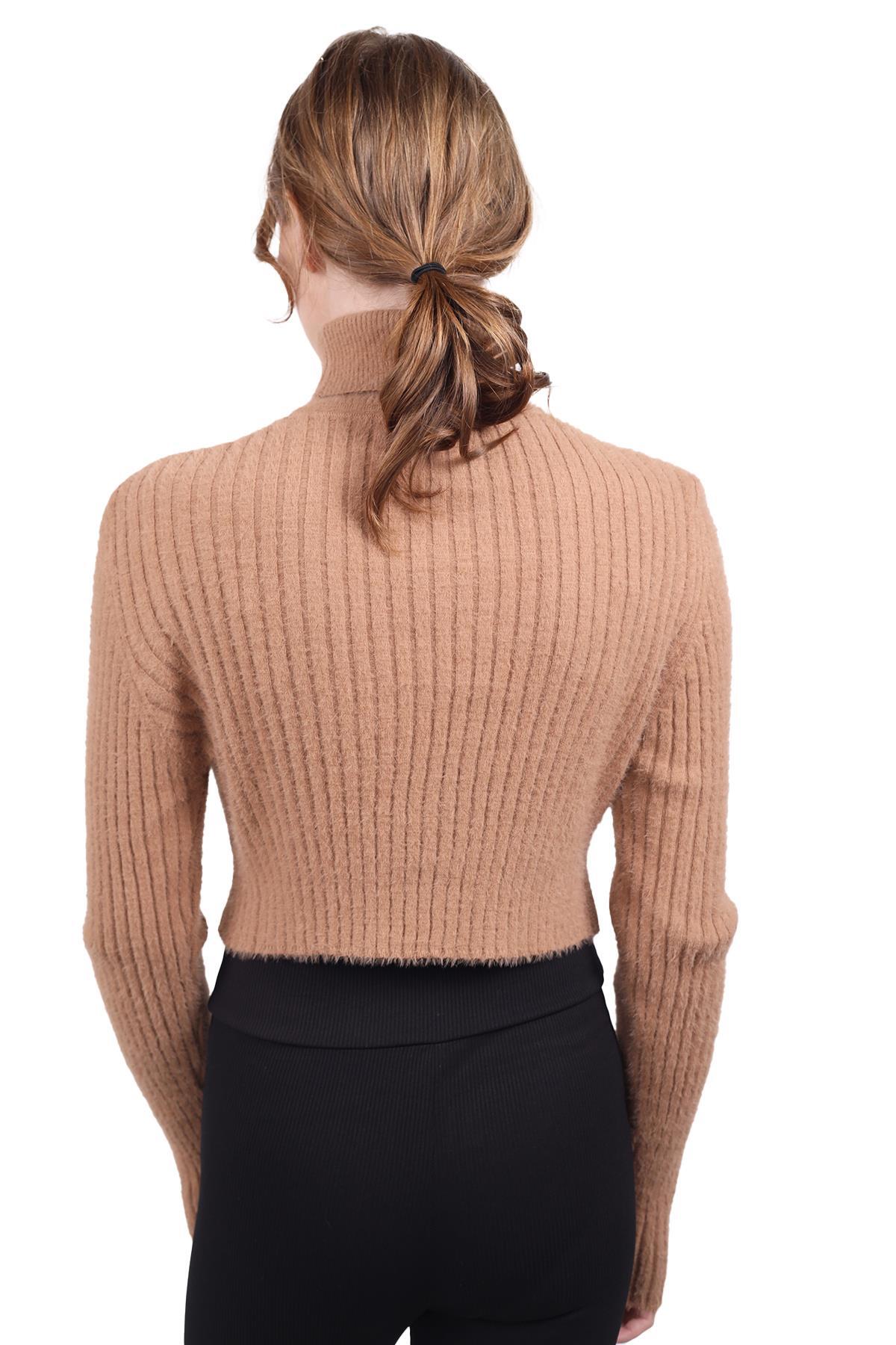 Boğazlı Kol Taş Detay Yumoş Kazak 6627 Camel - 6