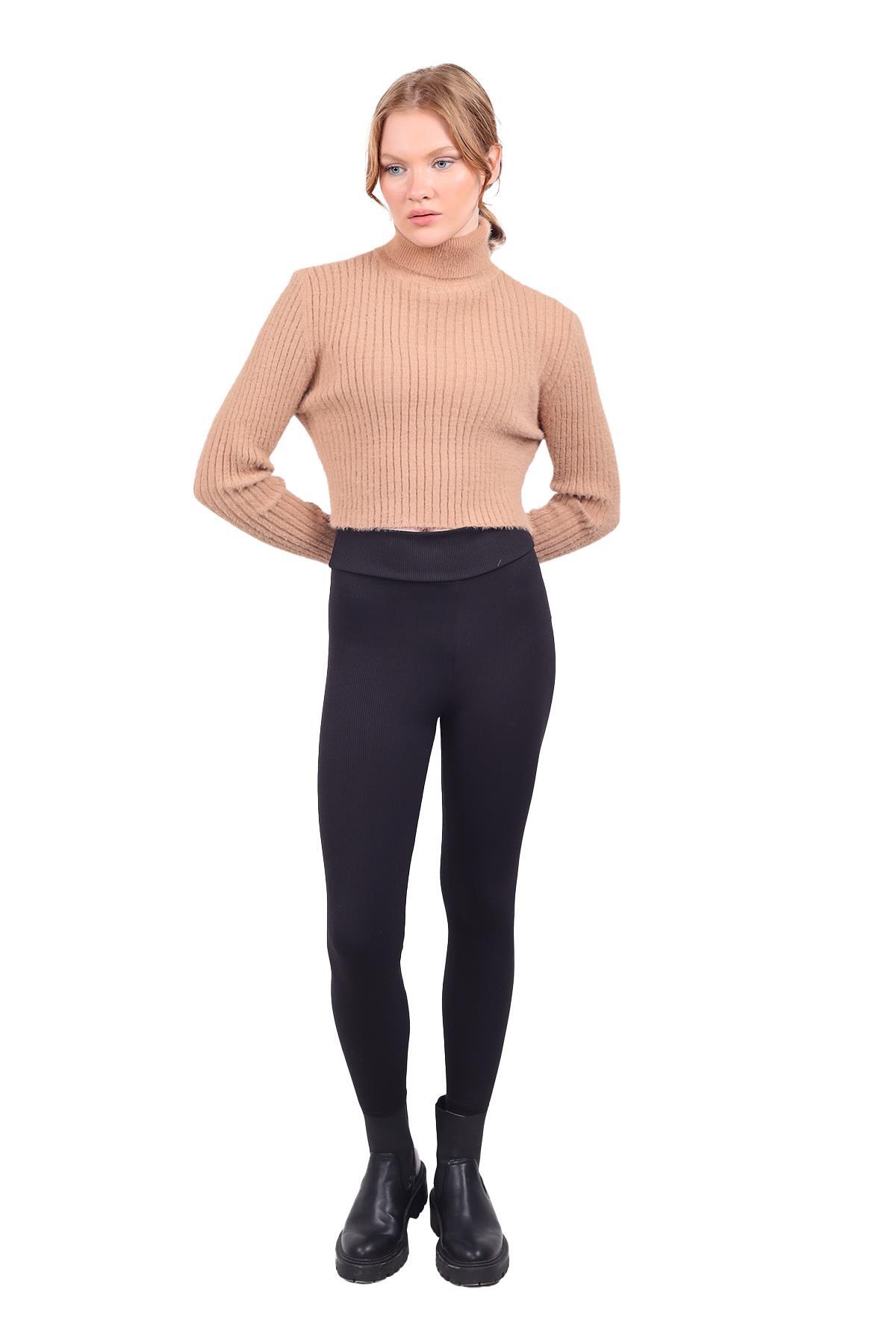 Boğazlı Kol Taş Detay Yumoş Kazak 6627 Camel - 8