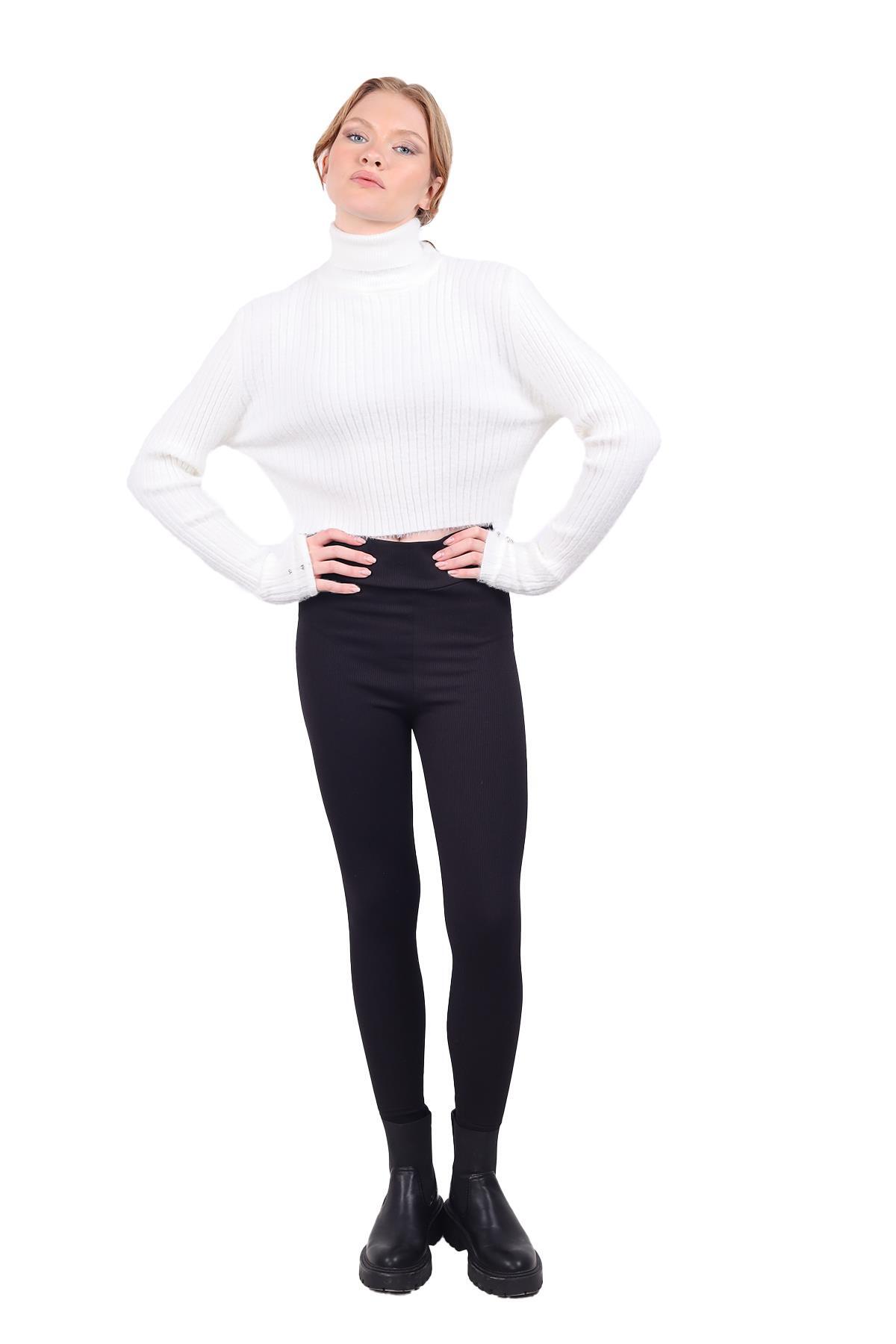 Ekru Boğazlı Kol Taş Detay Yumoş Kazak 6627 - 2