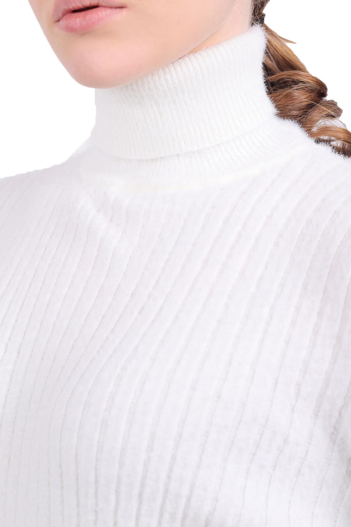 Ekru Boğazlı Kol Taş Detay Yumoş Kazak 6627 - 5