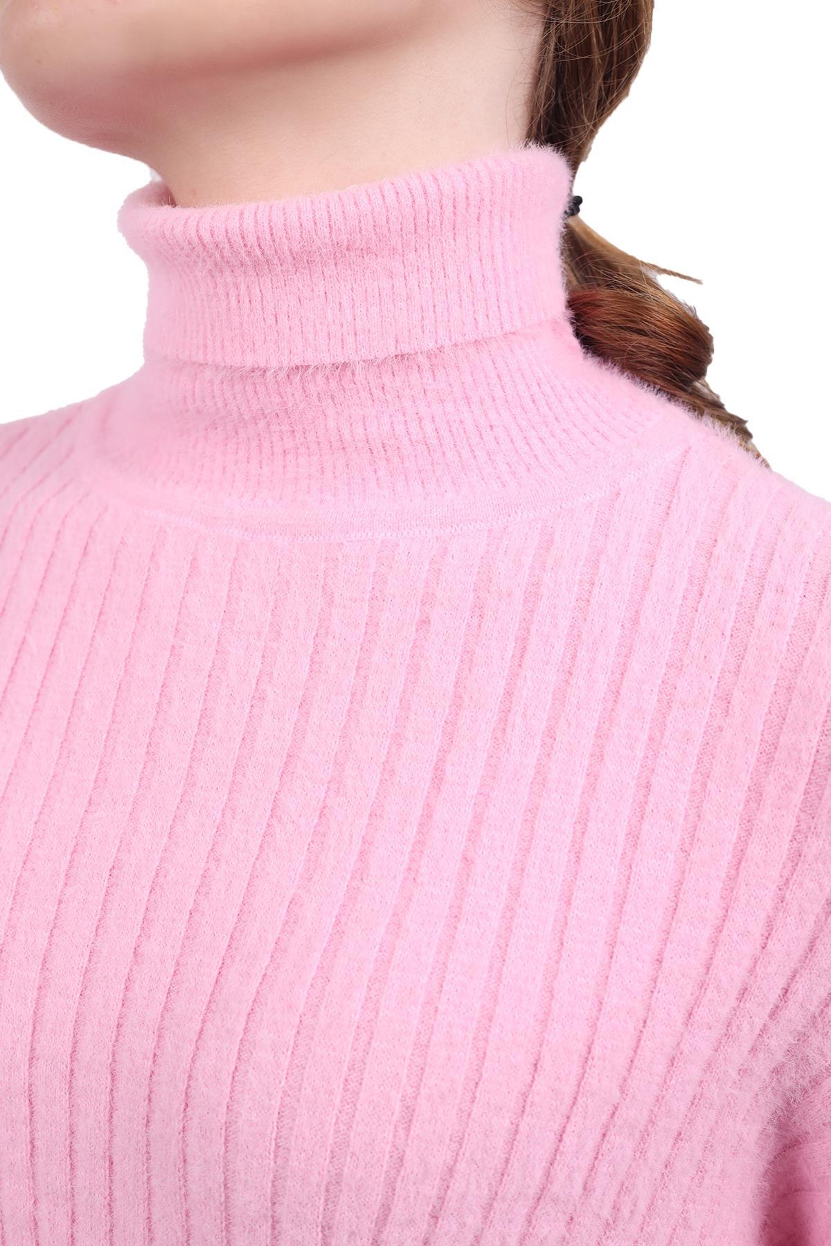 Boğazlı Kol Taş Detay Yumoş Kazak 6627 Pembe - 5