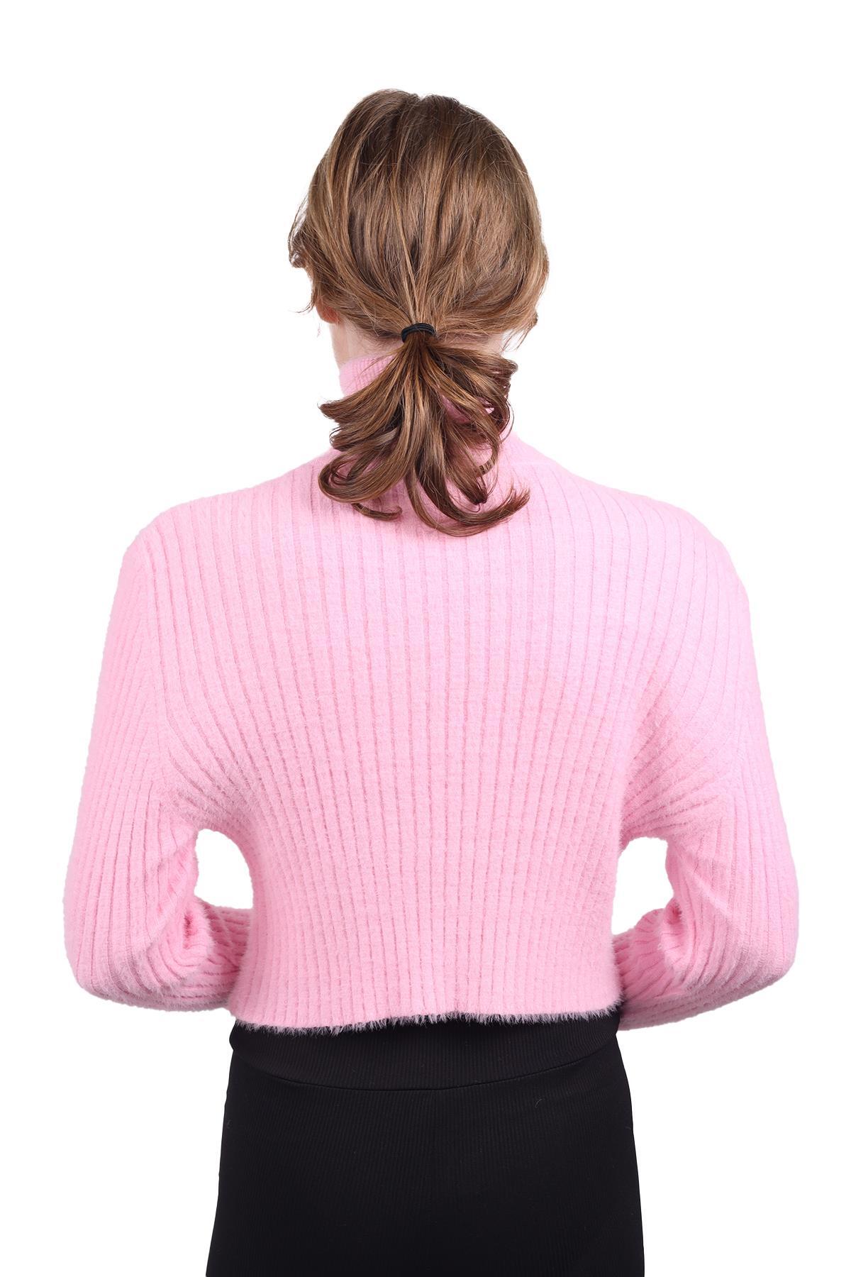 Boğazlı Kol Taş Detay Yumoş Kazak 6627 Pembe - 6