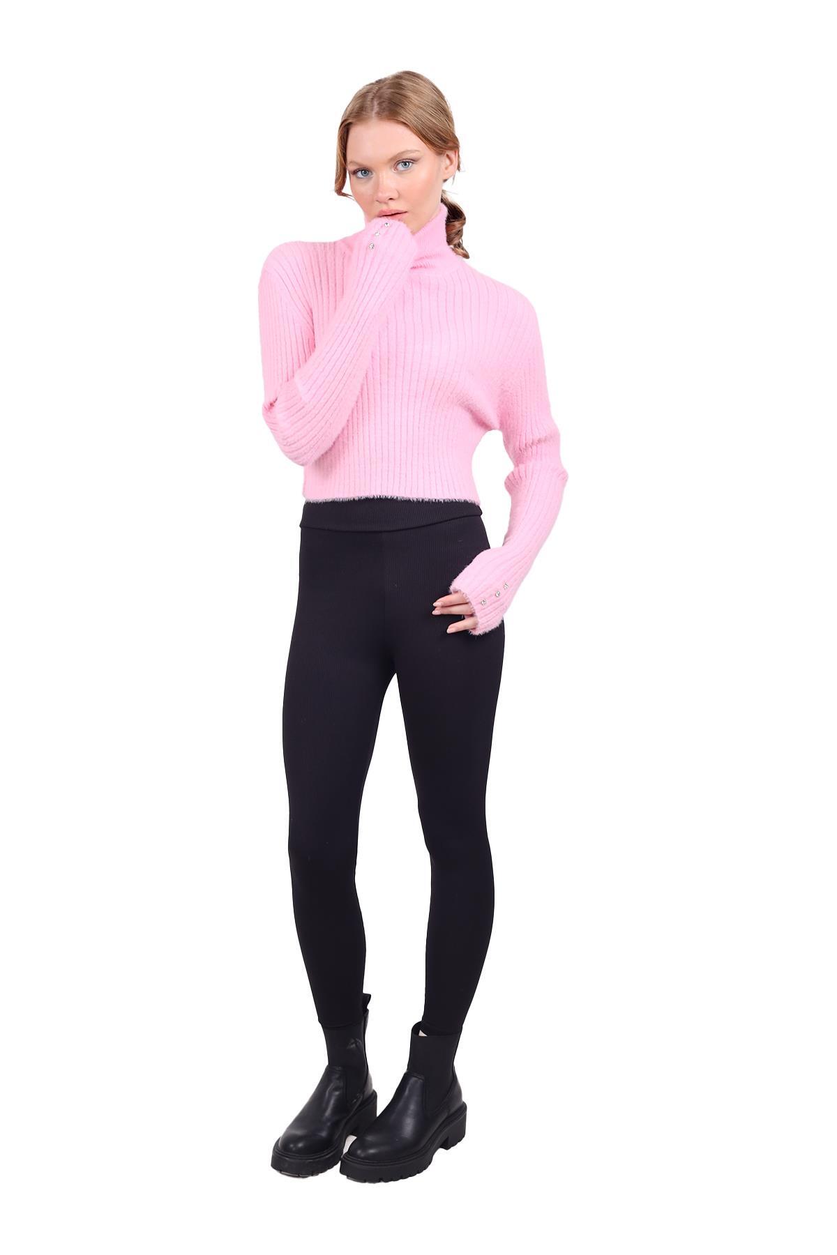 Pembe Boğazlı Kol Taş Detay Yumoş Kazak 6627 - 8