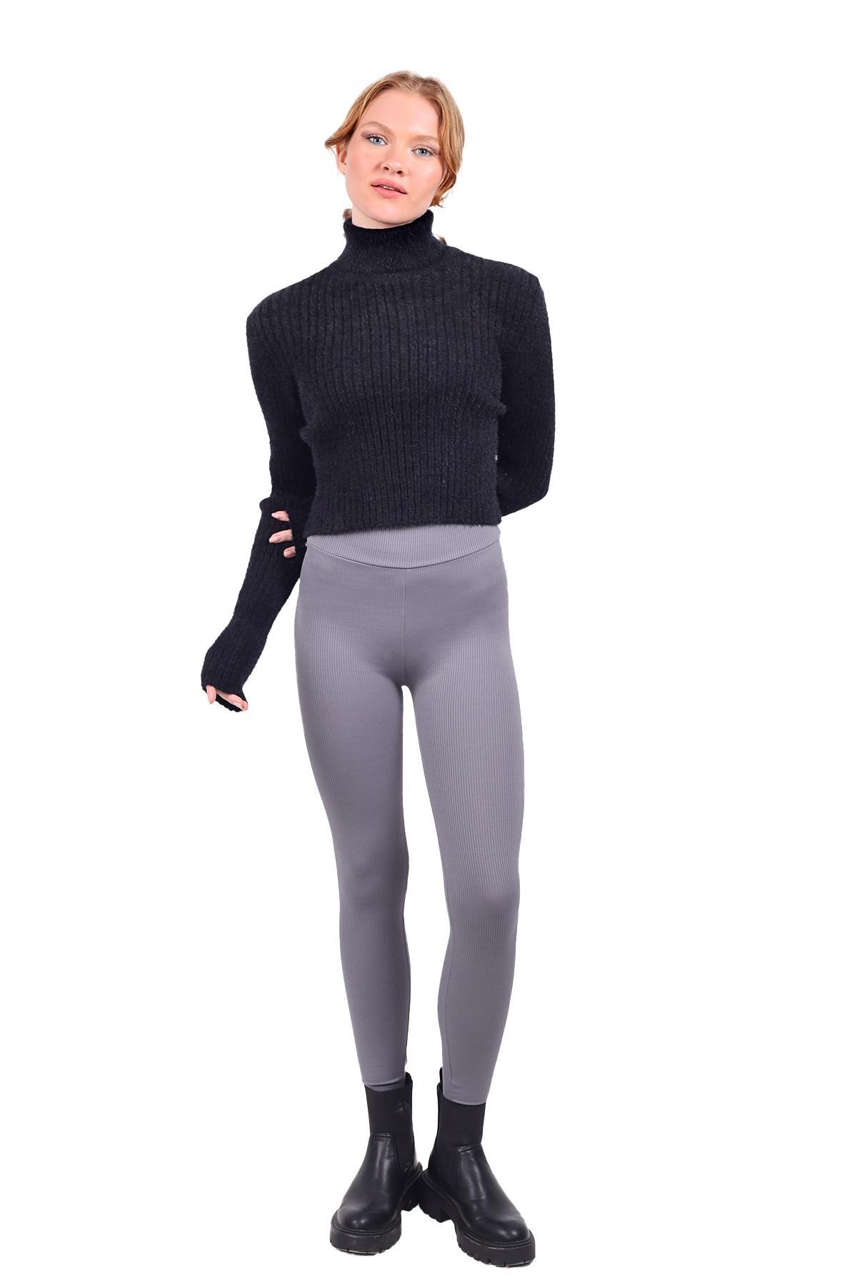 Siyah Boğazlı Kol Taş Detay Yumoş Kazak 6627 - 2