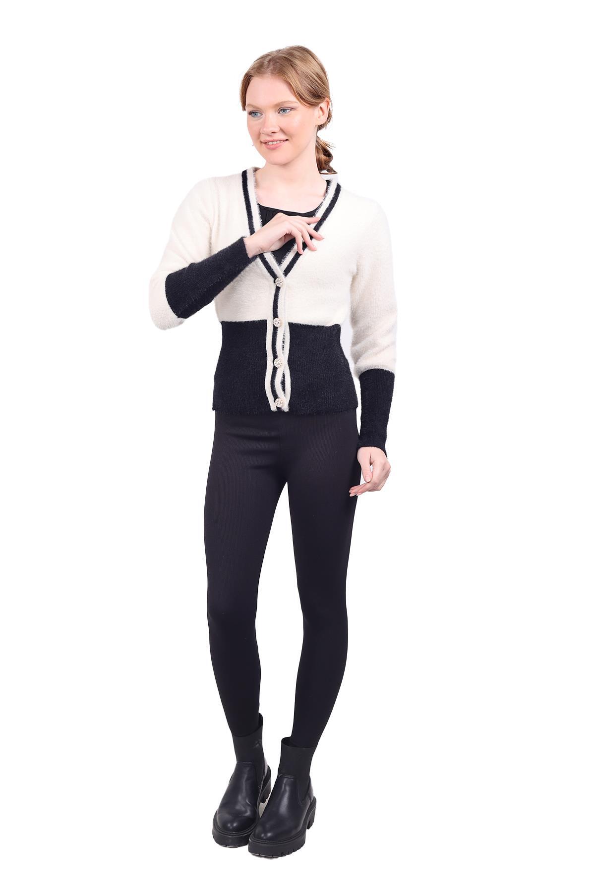 6633 Çift Renkli Yumoş Hırka Taş - RAYS