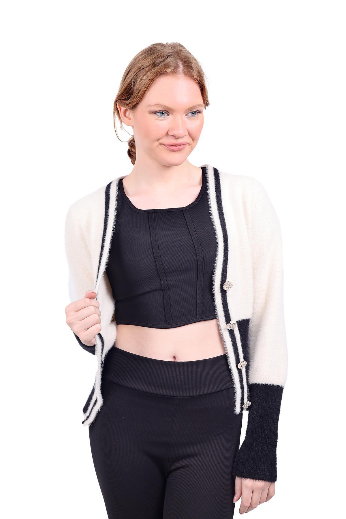 6633 Çift Renkli Yumoş Hırka Taş 