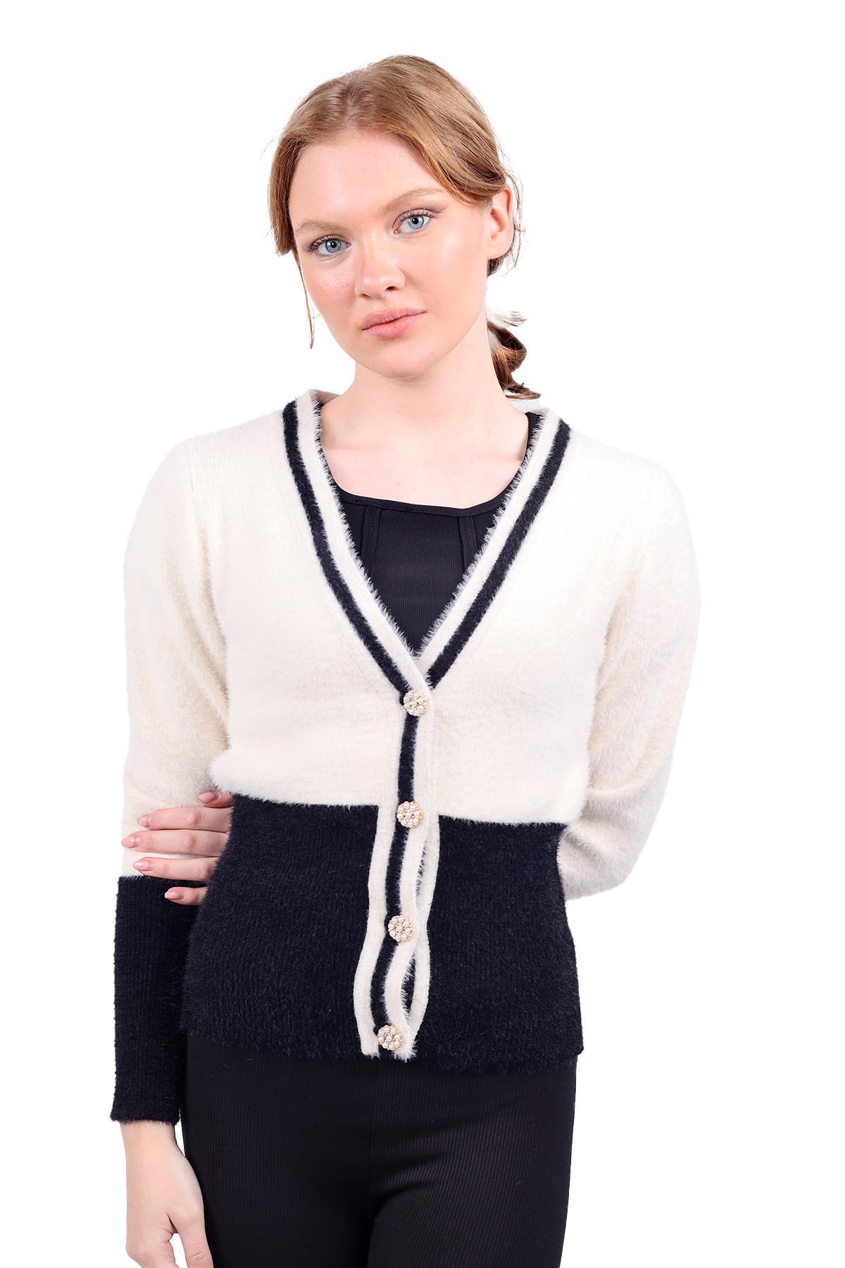 Taş Çift Renkli Yumoş Hırka 6633 - 7