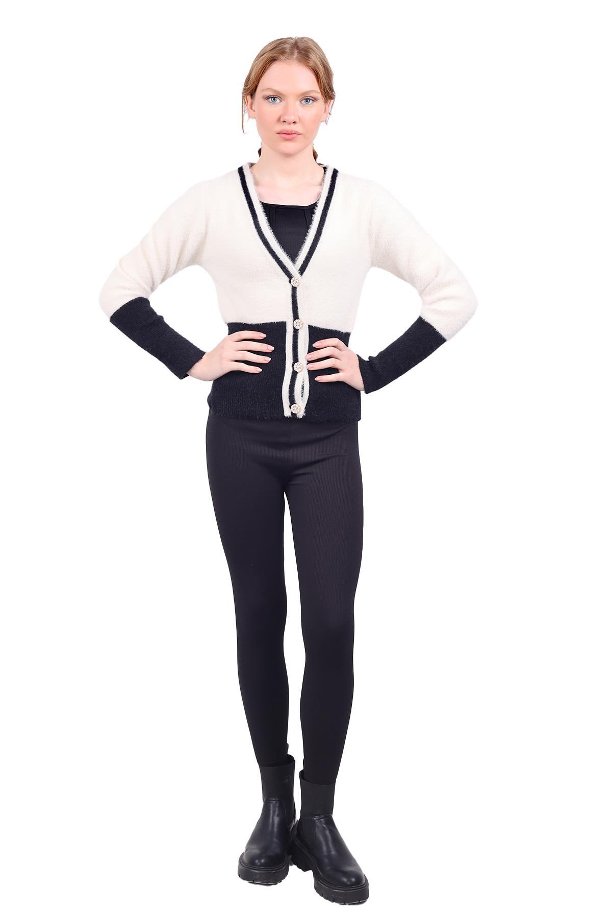 Taş Çift Renkli Yumoş Hırka 6633 - 8