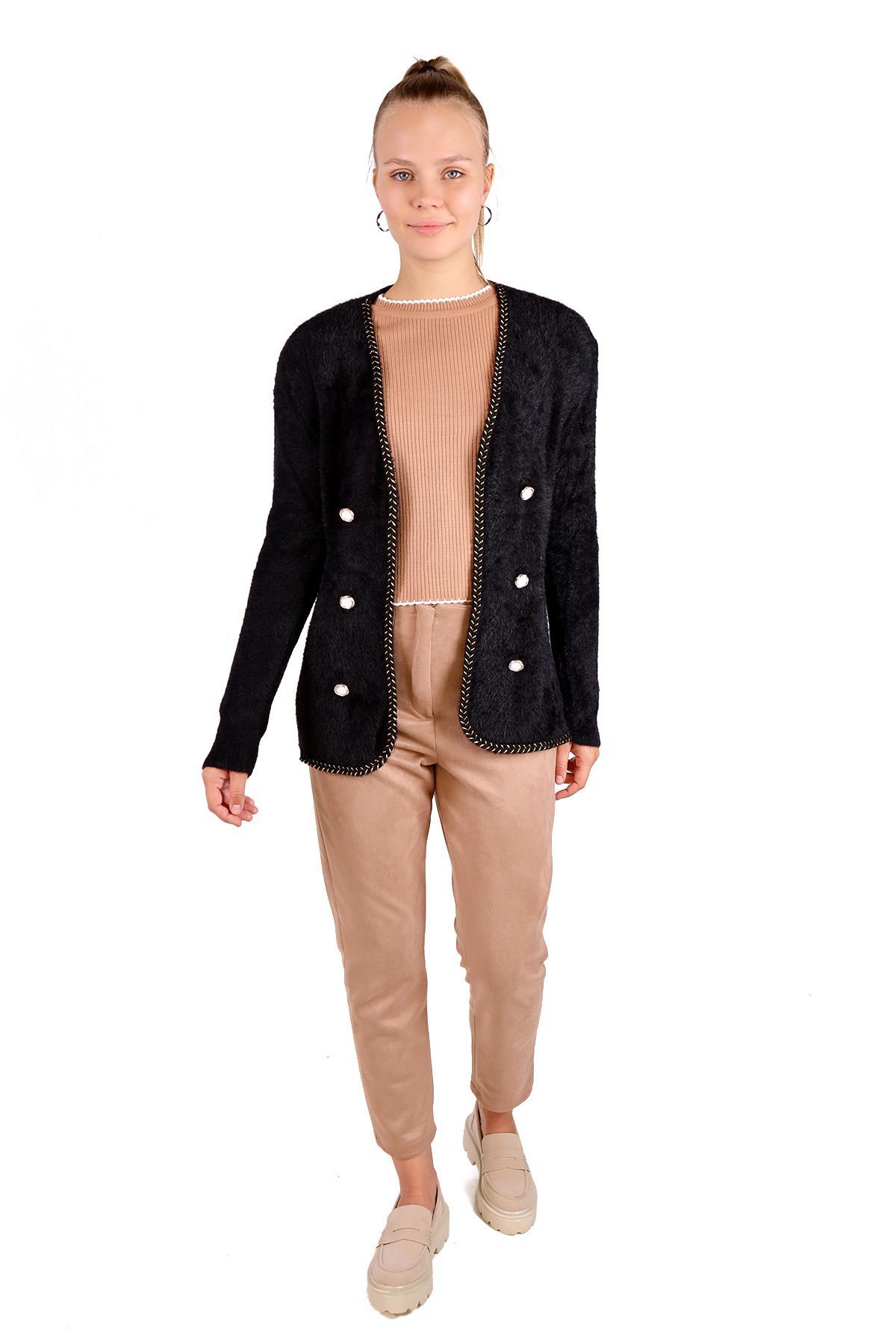 Siyah Örgü Detay Yumoş Hırka 6635 - 2