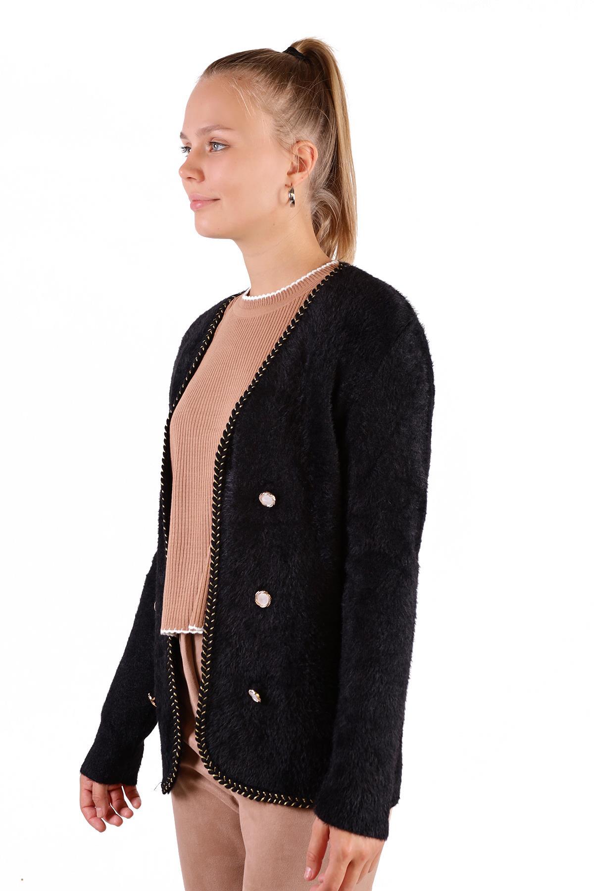 Siyah Örgü Detay Yumoş Hırka 6635 - 3