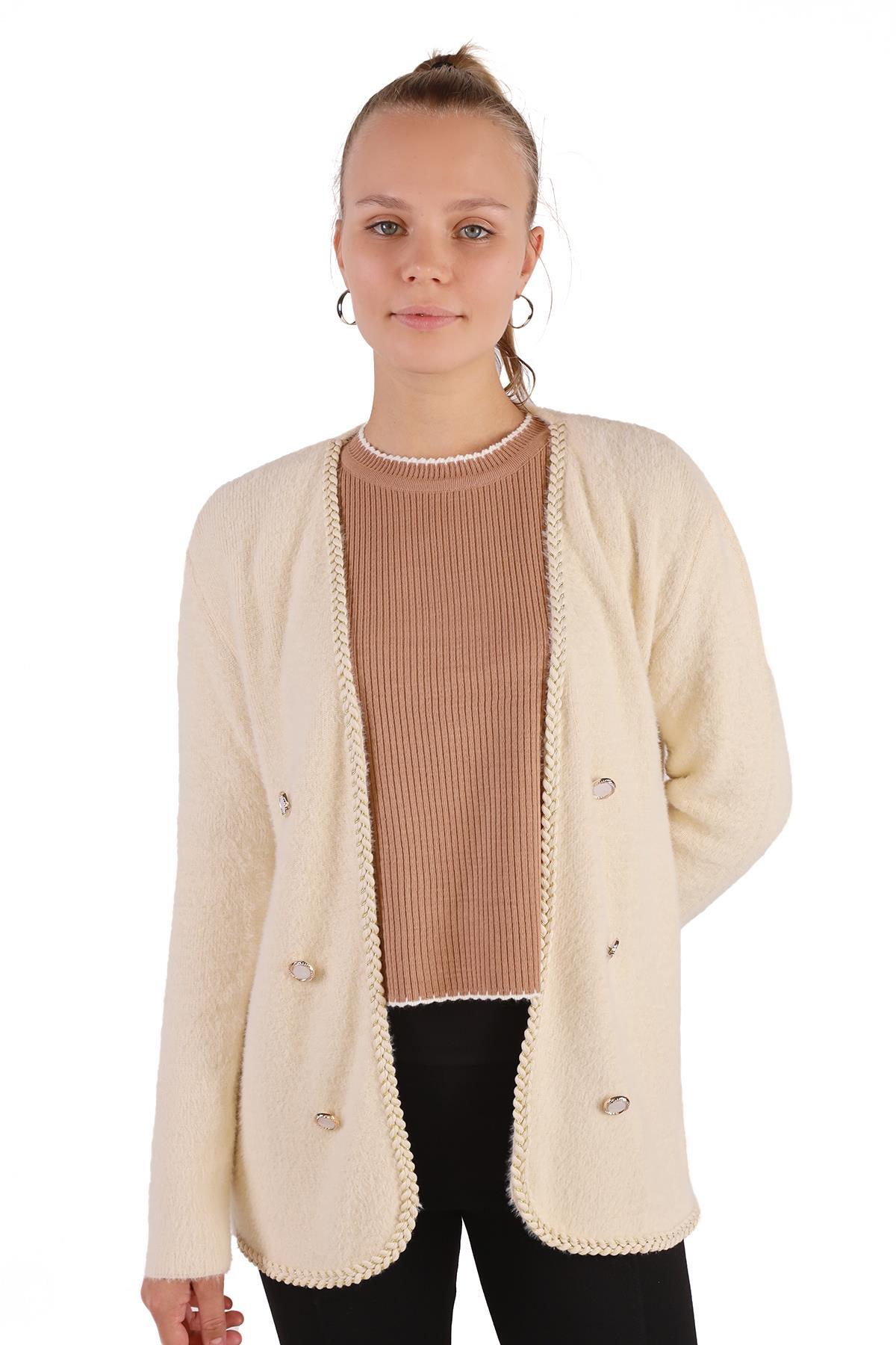 6635 Örgü Detay Yumoş Hırka Taş - RAYS