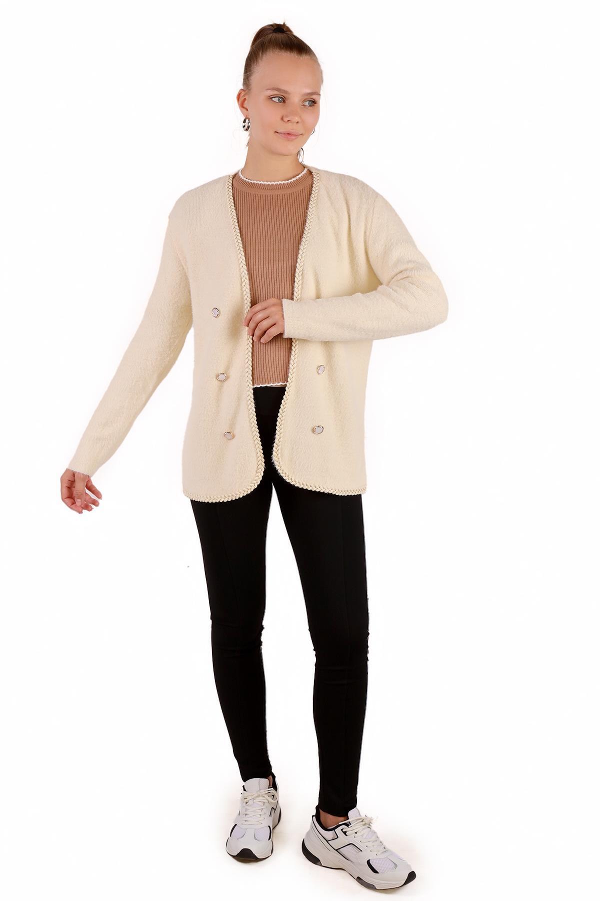 6635 Örgü Detay Yumoş Hırka Taş - RAYS