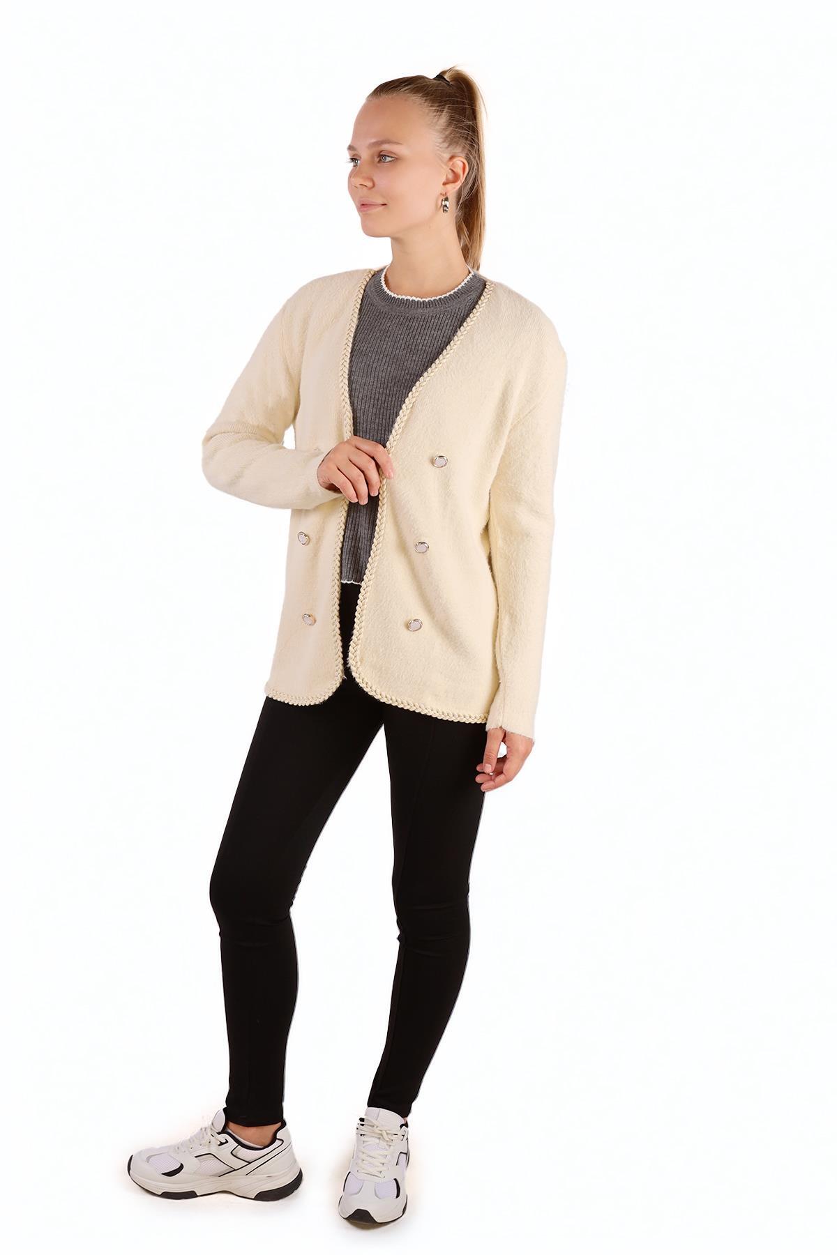 Taş Örgü Detay Yumoş Hırka 6635 - 4