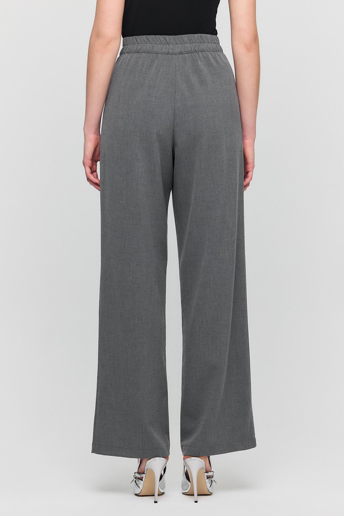 6642 Cırtlı Beli Lastik Detay Pantolon Gri - 5