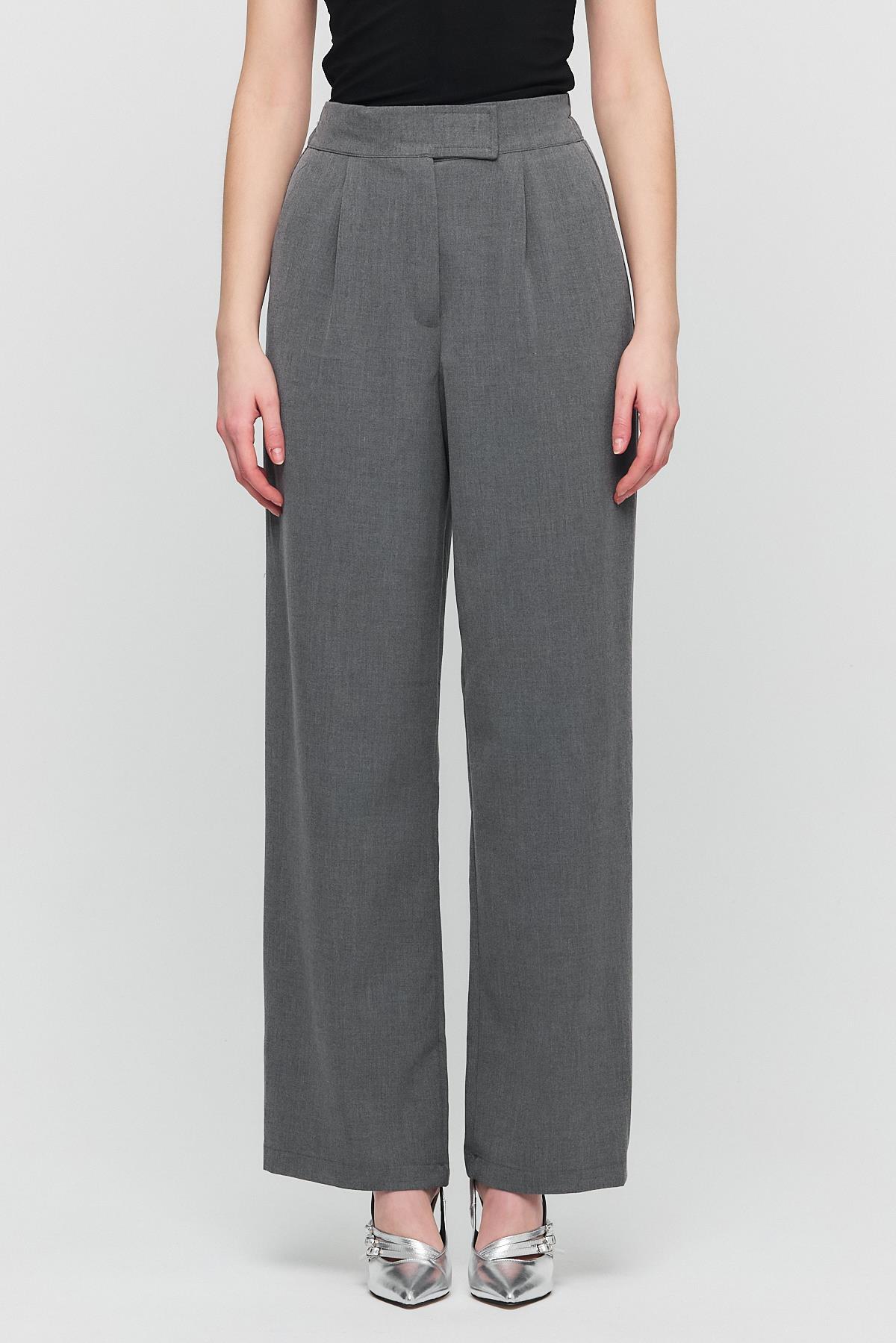 Gri Cırtlı Beli Lastik Detay Pantolon 6642 - 2