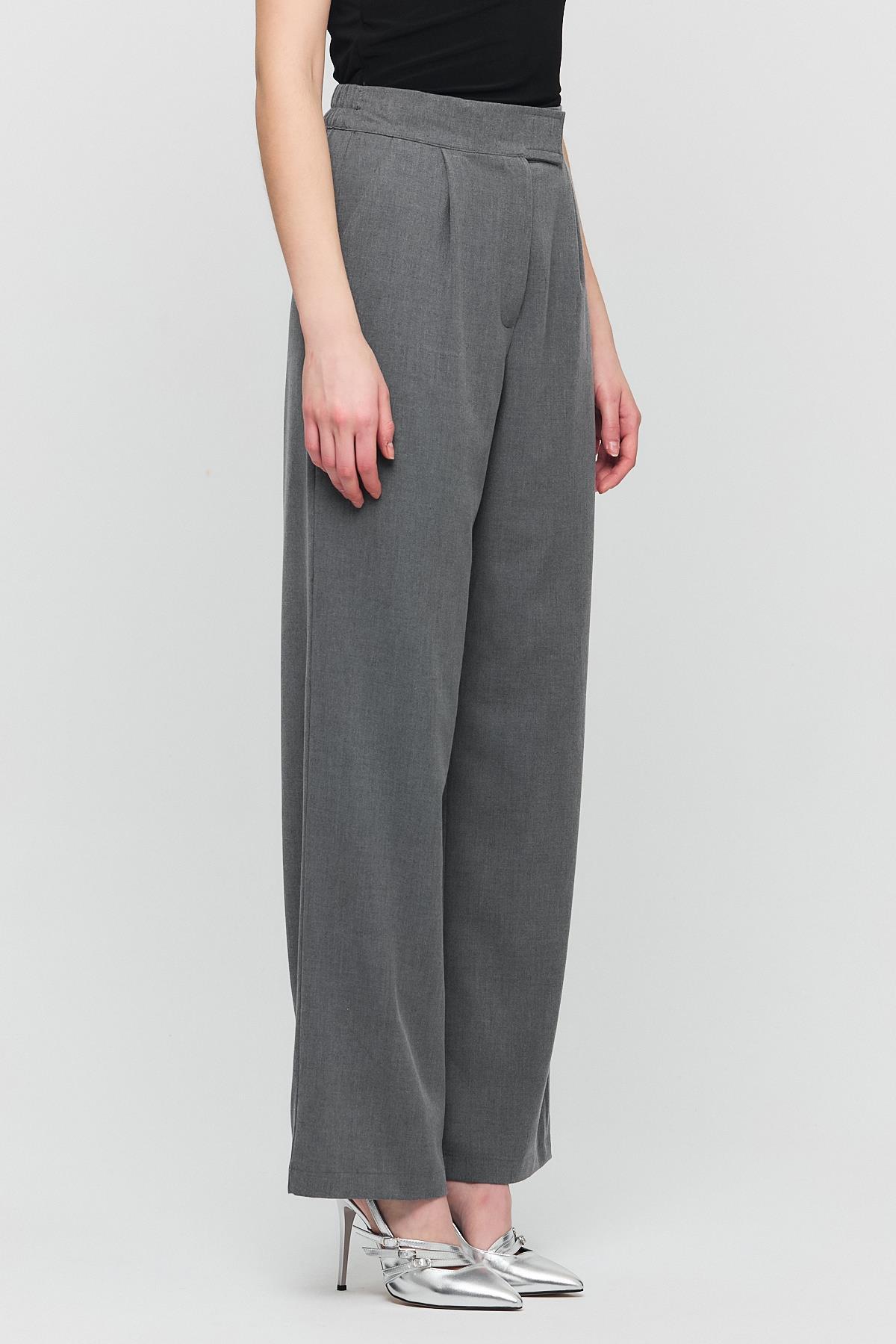 Gri Cırtlı Beli Lastik Detay Pantolon 6642 - 3