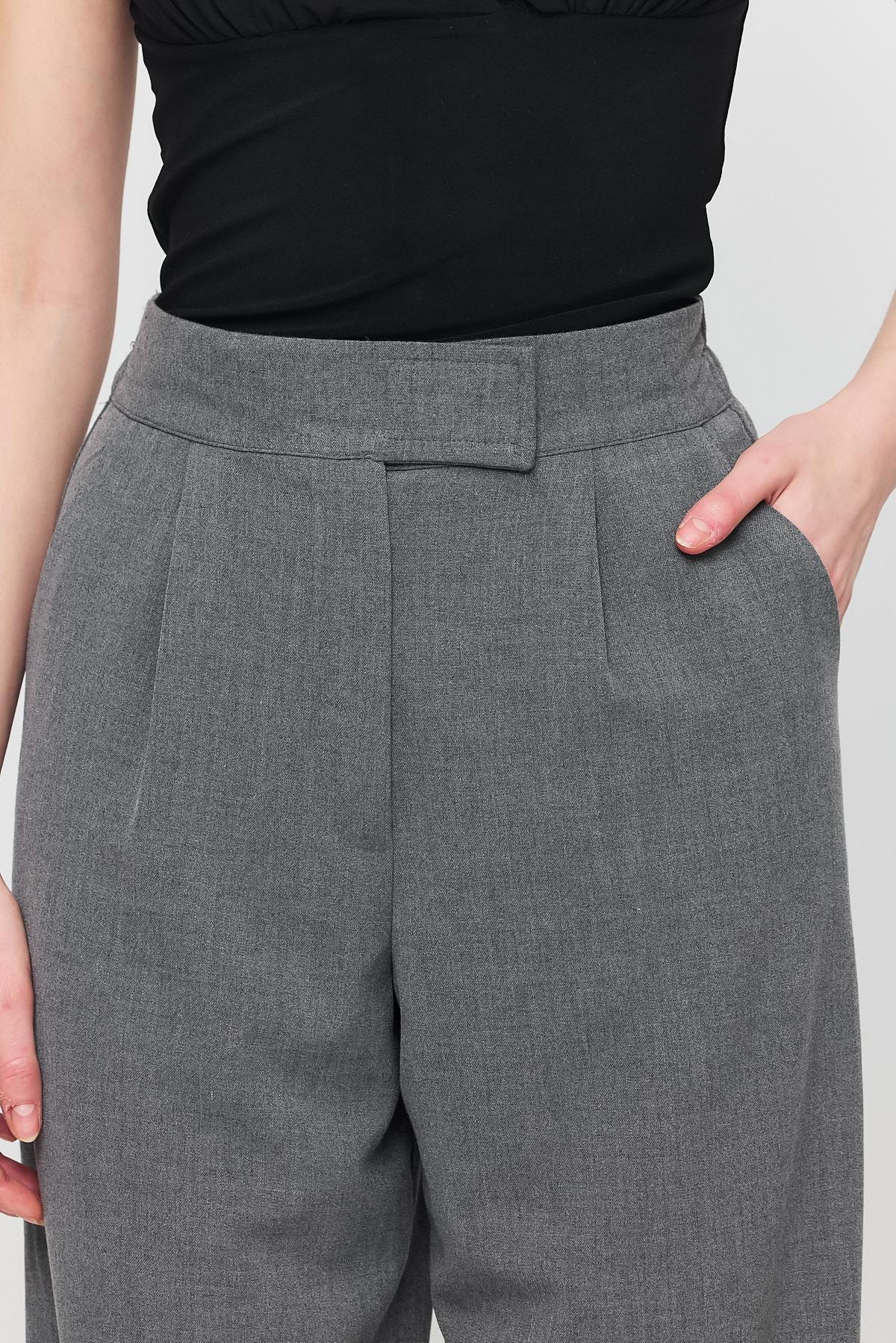 6642 Cırtlı Beli Lastik Detay Pantolon Gri - 4