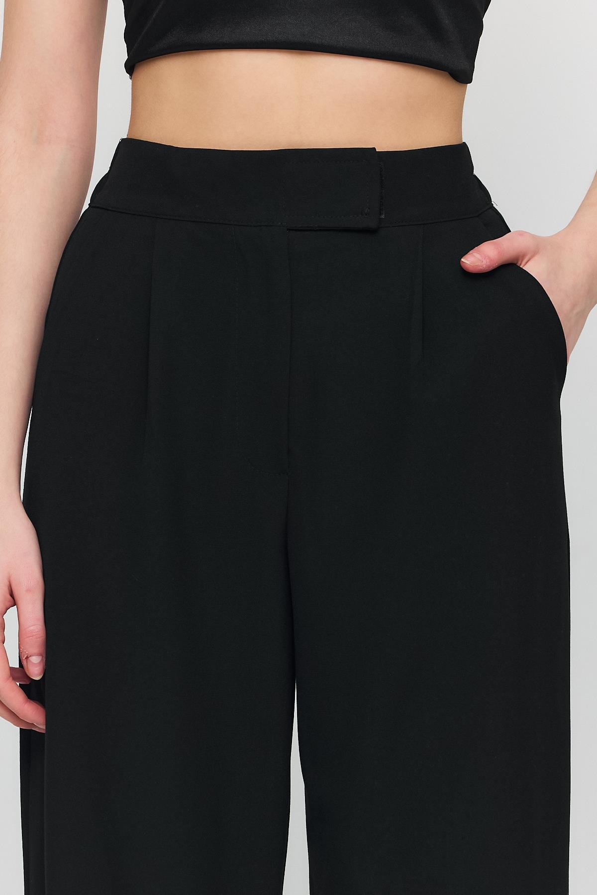 Cırtlı Beli Lastik Detay Pantolon 6642 Siyah - 4