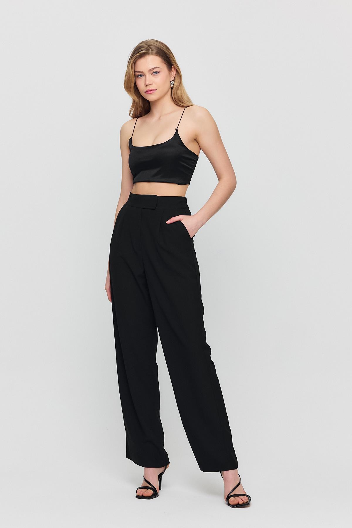 Cırtlı Beli Lastik Detay Pantolon 6642 Siyah - 7