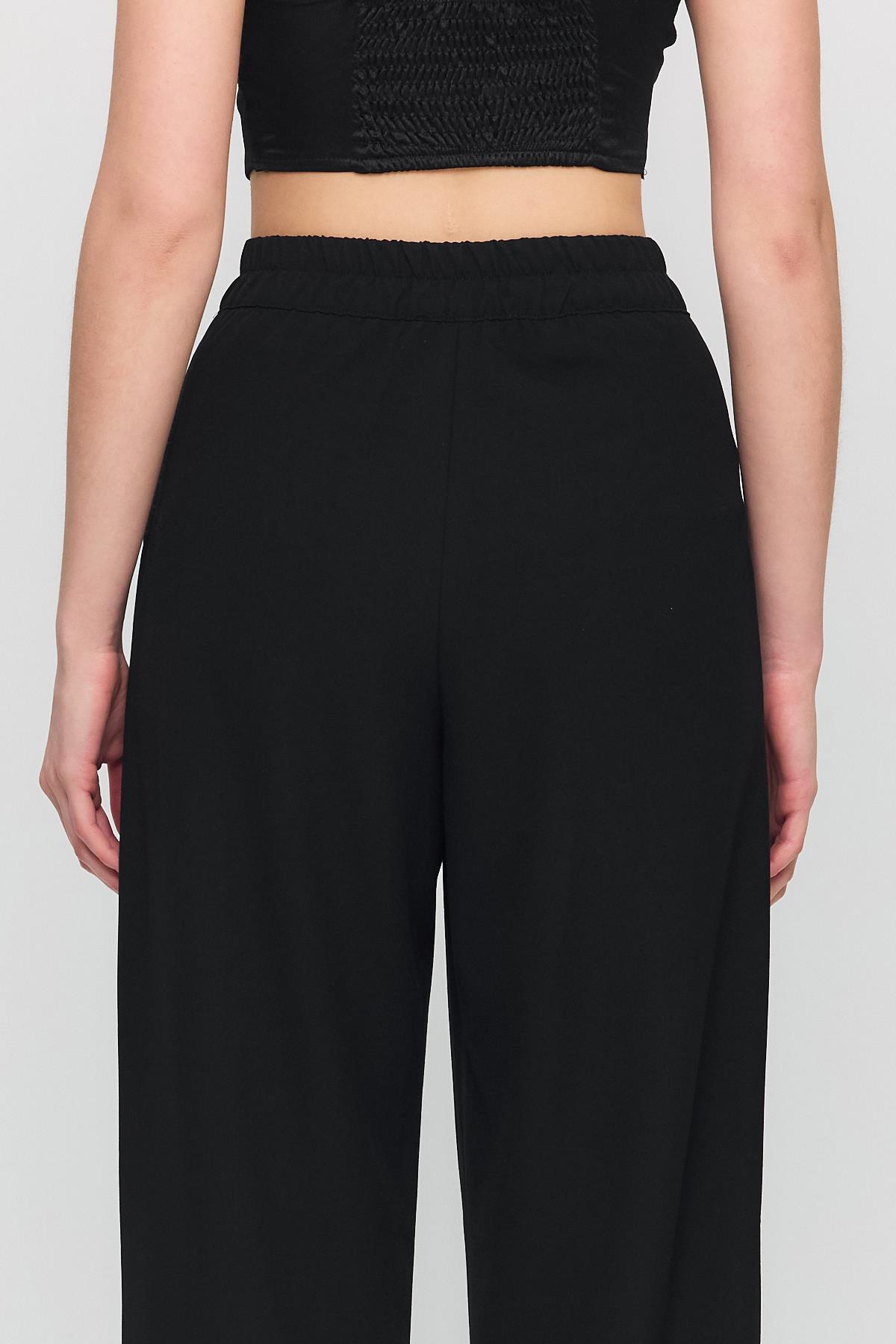Cırtlı Beli Lastik Detay Pantolon 6642 Siyah - 8