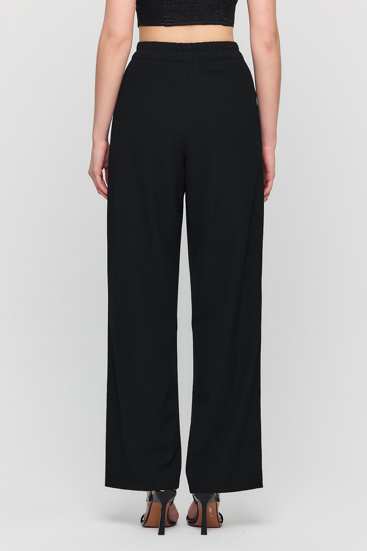 Siyah Cırtlı Beli Lastik Detay Pantolon 6642 - 5