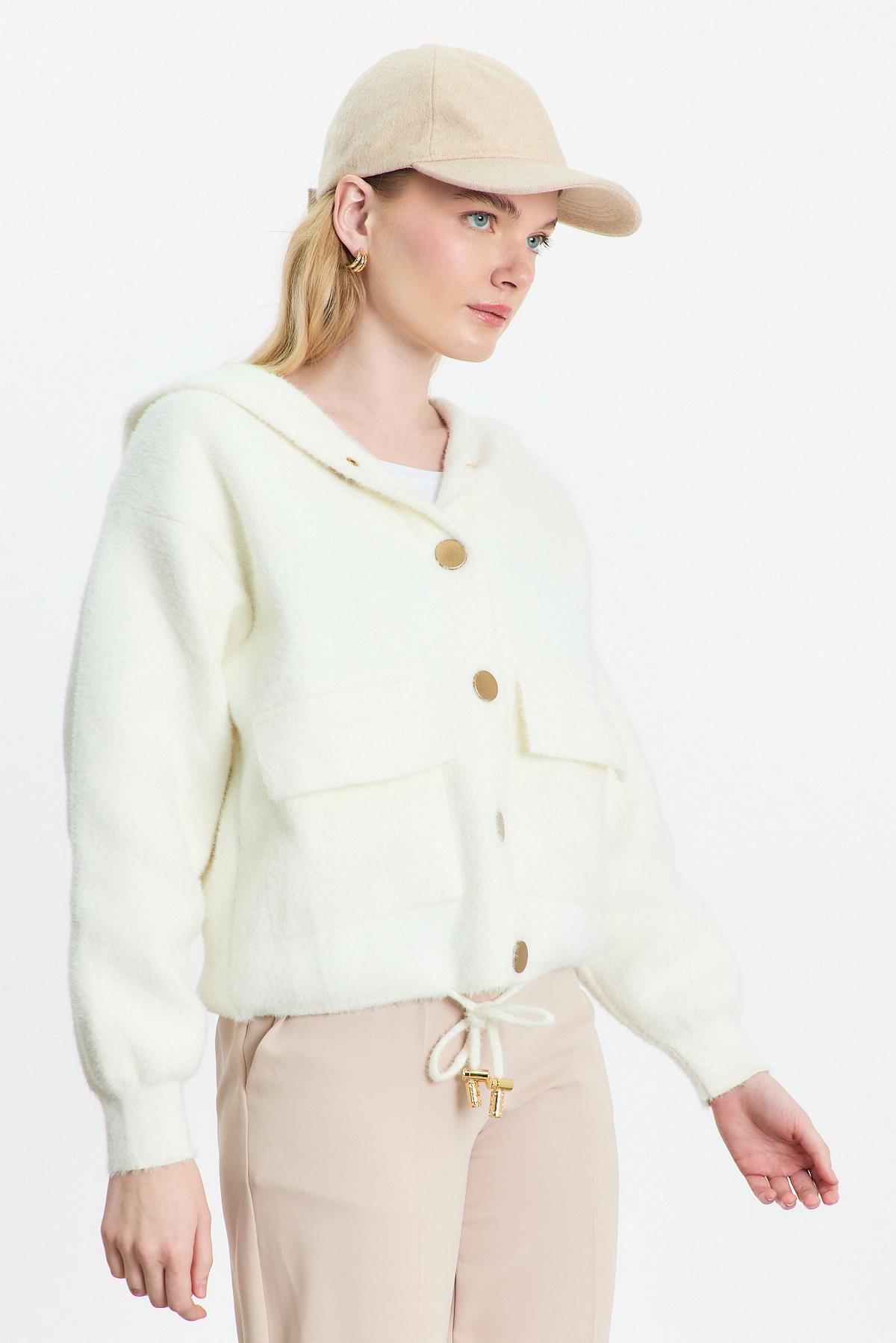 6642 Kapüşönlü Cepli Ceket Kemik - RAYS