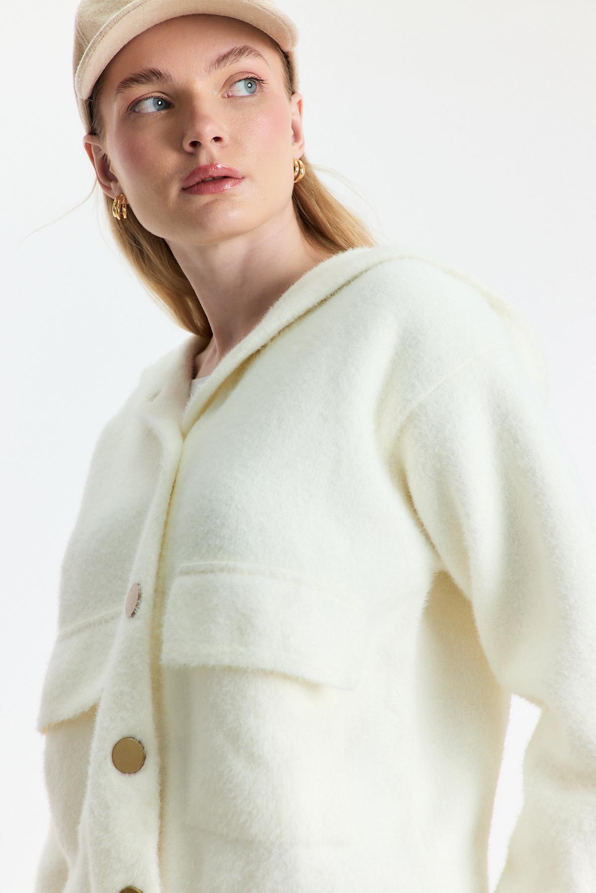 Kemik Kapüşonlu Cepli Hırka 6642 - 4