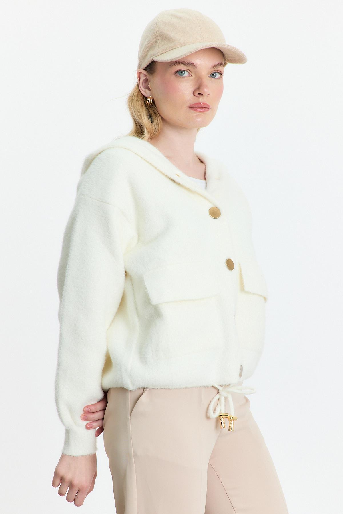 Kemik Kapüşonlu Cepli Hırka 6642 - 6