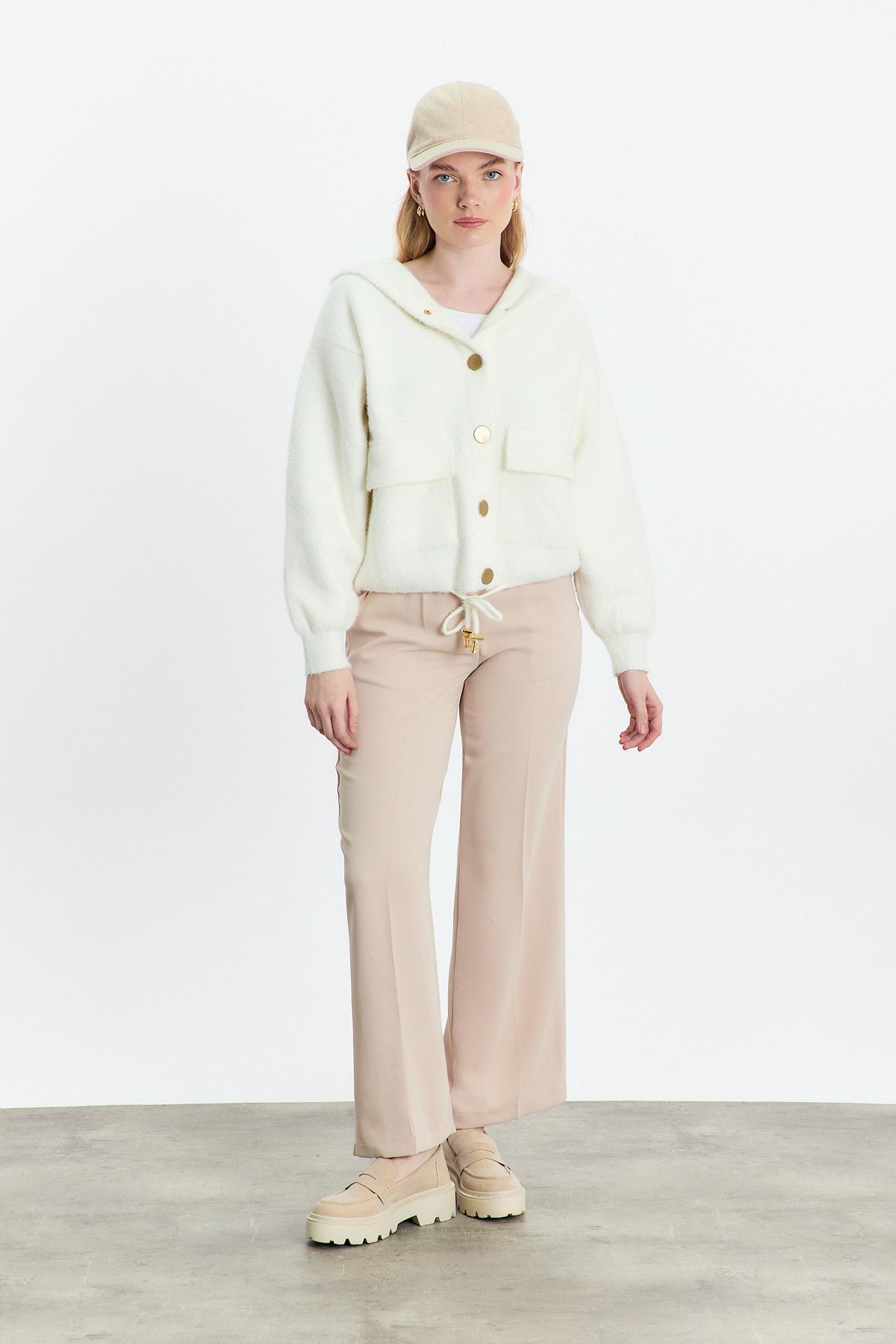 Kemik Kapüşonlu Cepli Hırka 6642 - 8