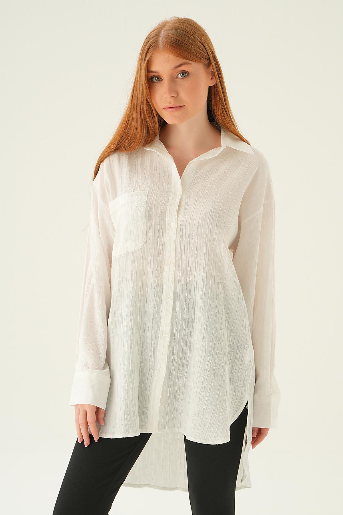 Ekru Oversize Gömlek 6644-1 