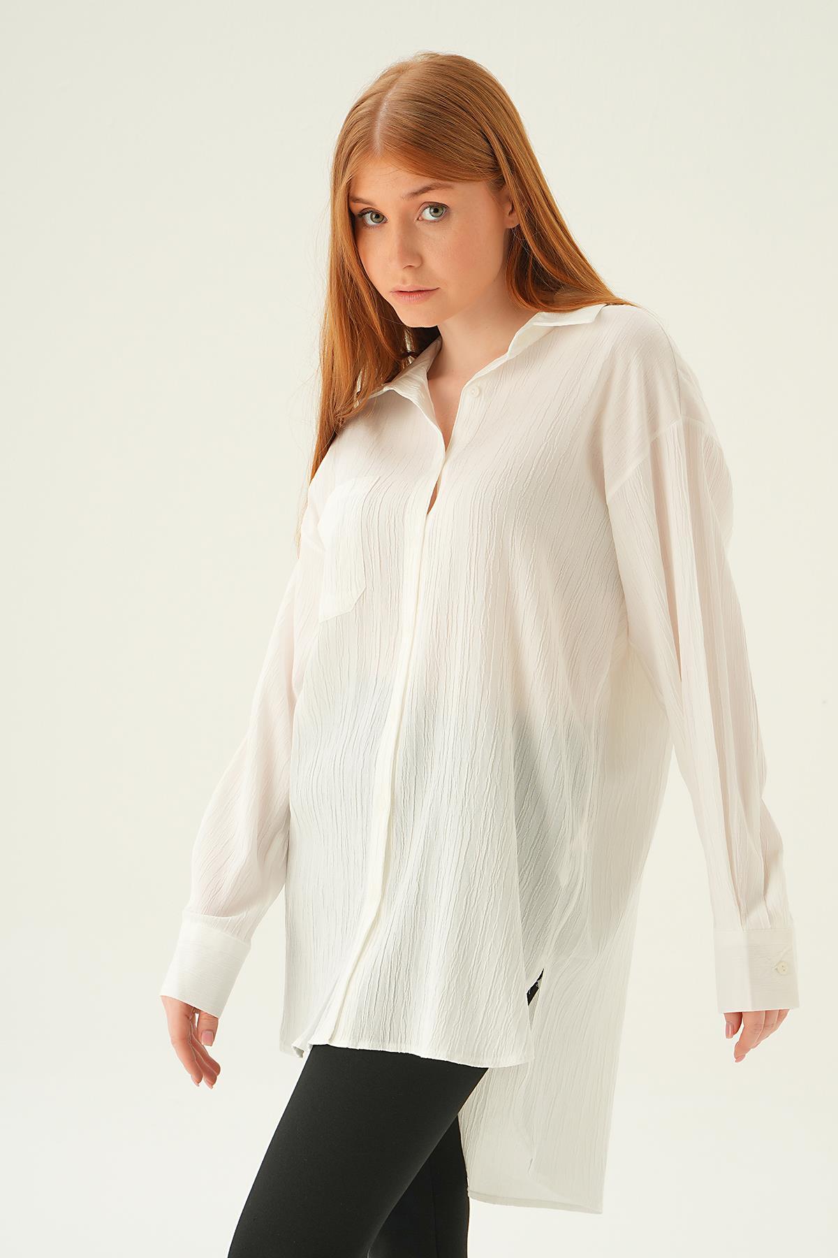 Ekru Oversize Gömlek 6644-1 - 2