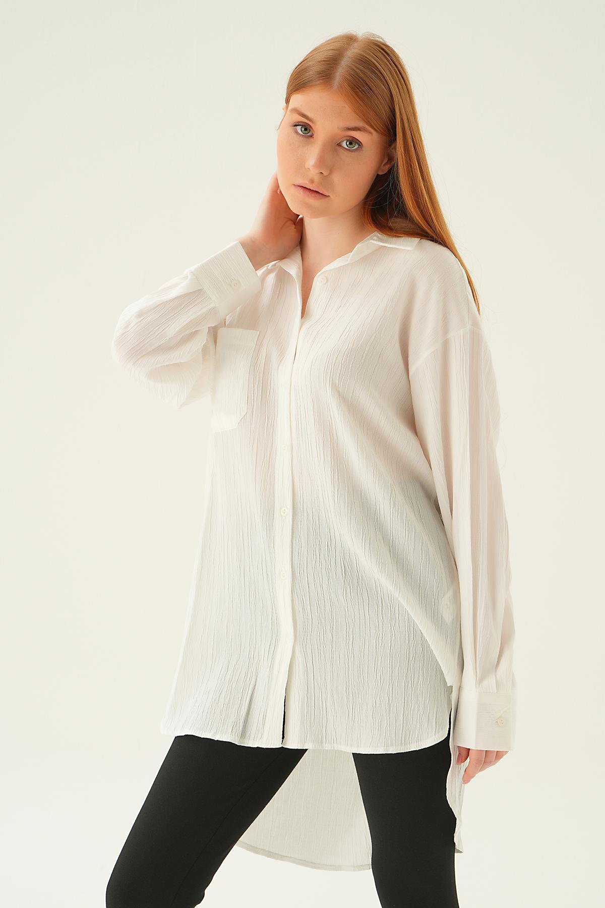 Ekru Oversize Gömlek 6644-1 - 3