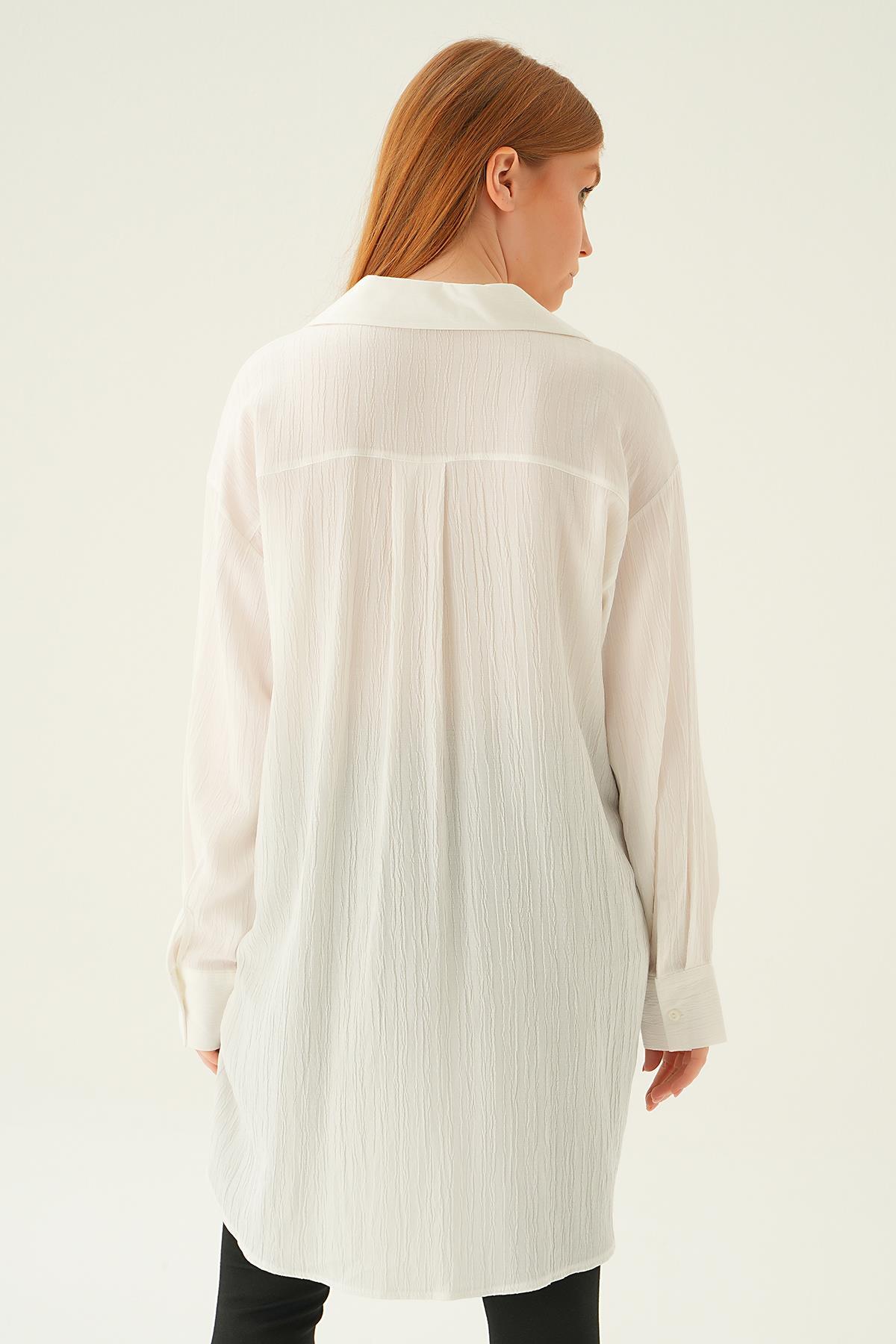 Ekru Oversize Gömlek 6644-1 - 4