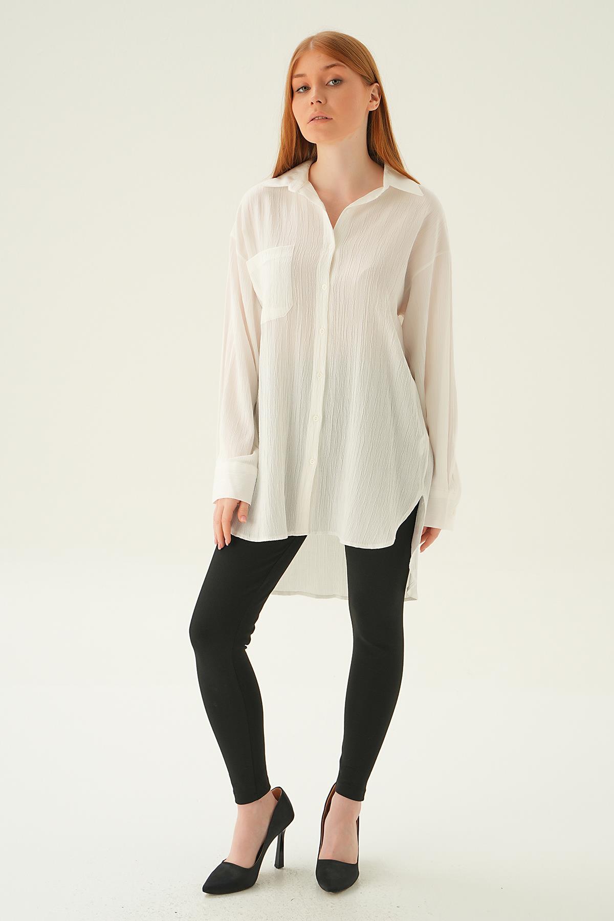 Ekru Oversize Gömlek 6644-1 - 6