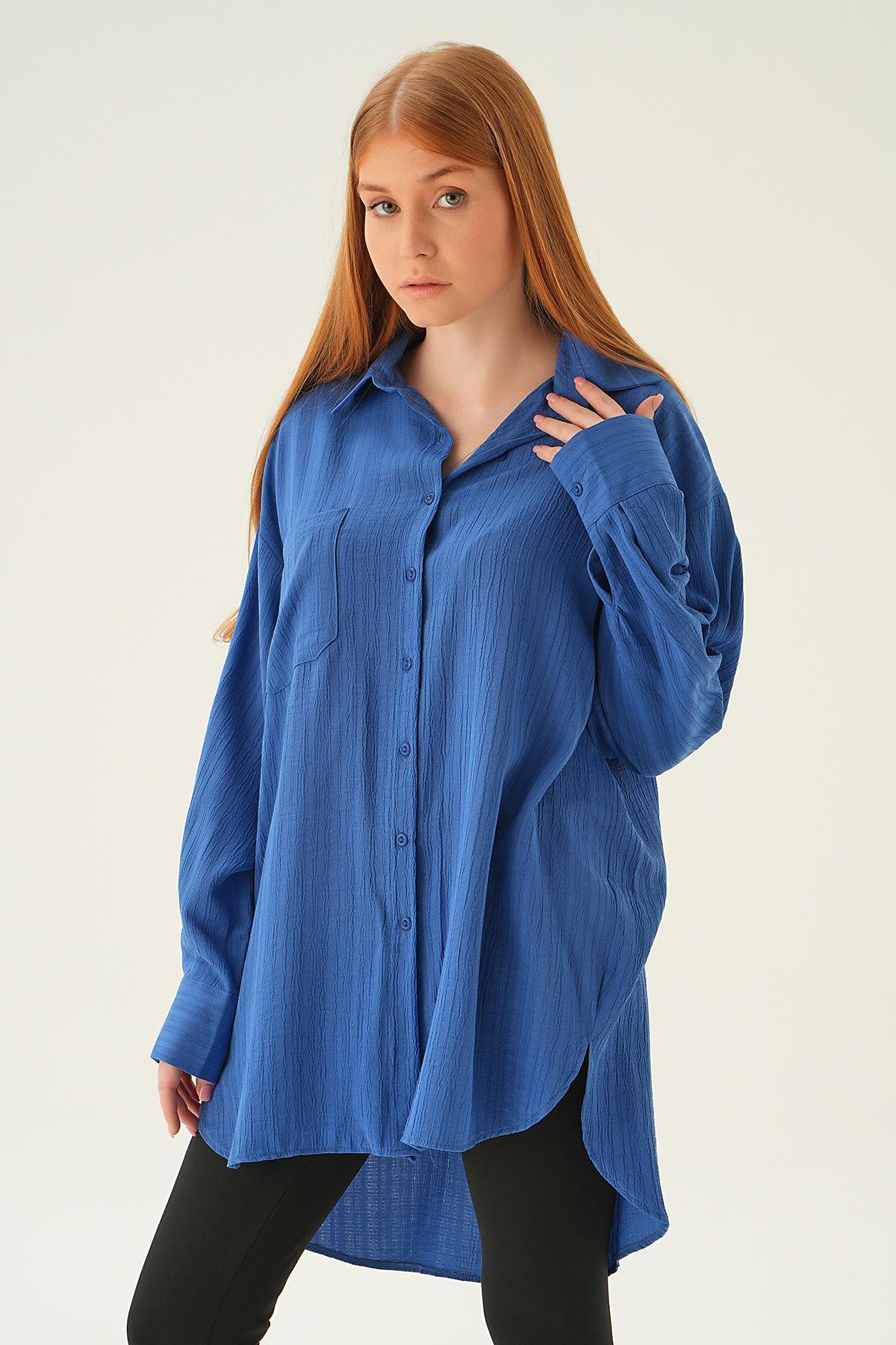6644-1 Oversize Gömlek İndigo - 3