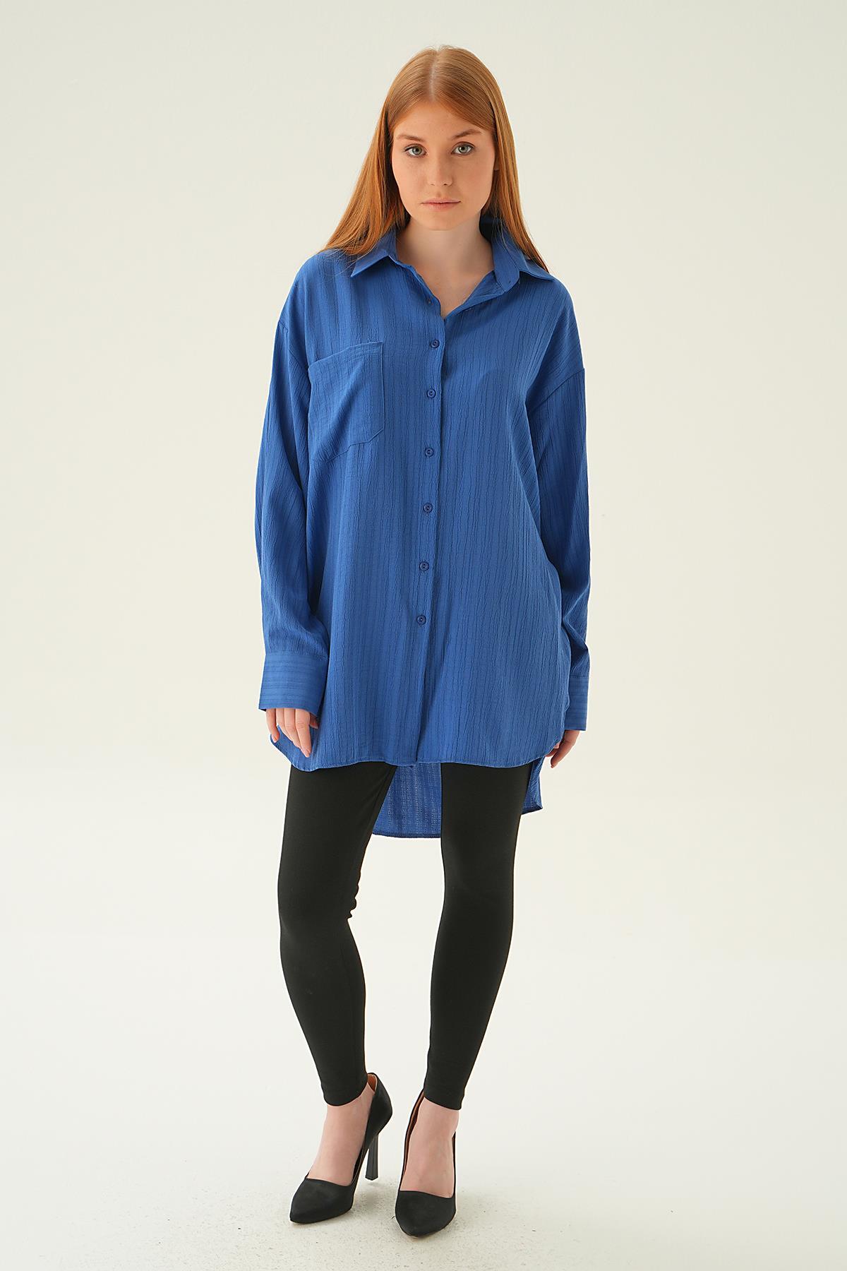 İndigo Oversize Gömlek 6644-1 - 2