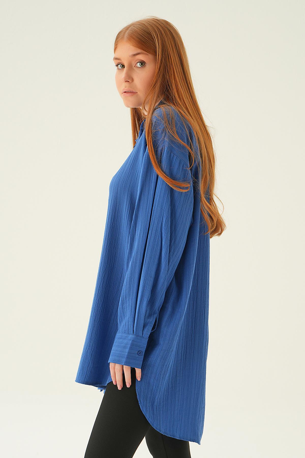 İndigo Oversize Gömlek 6644-1 - 4
