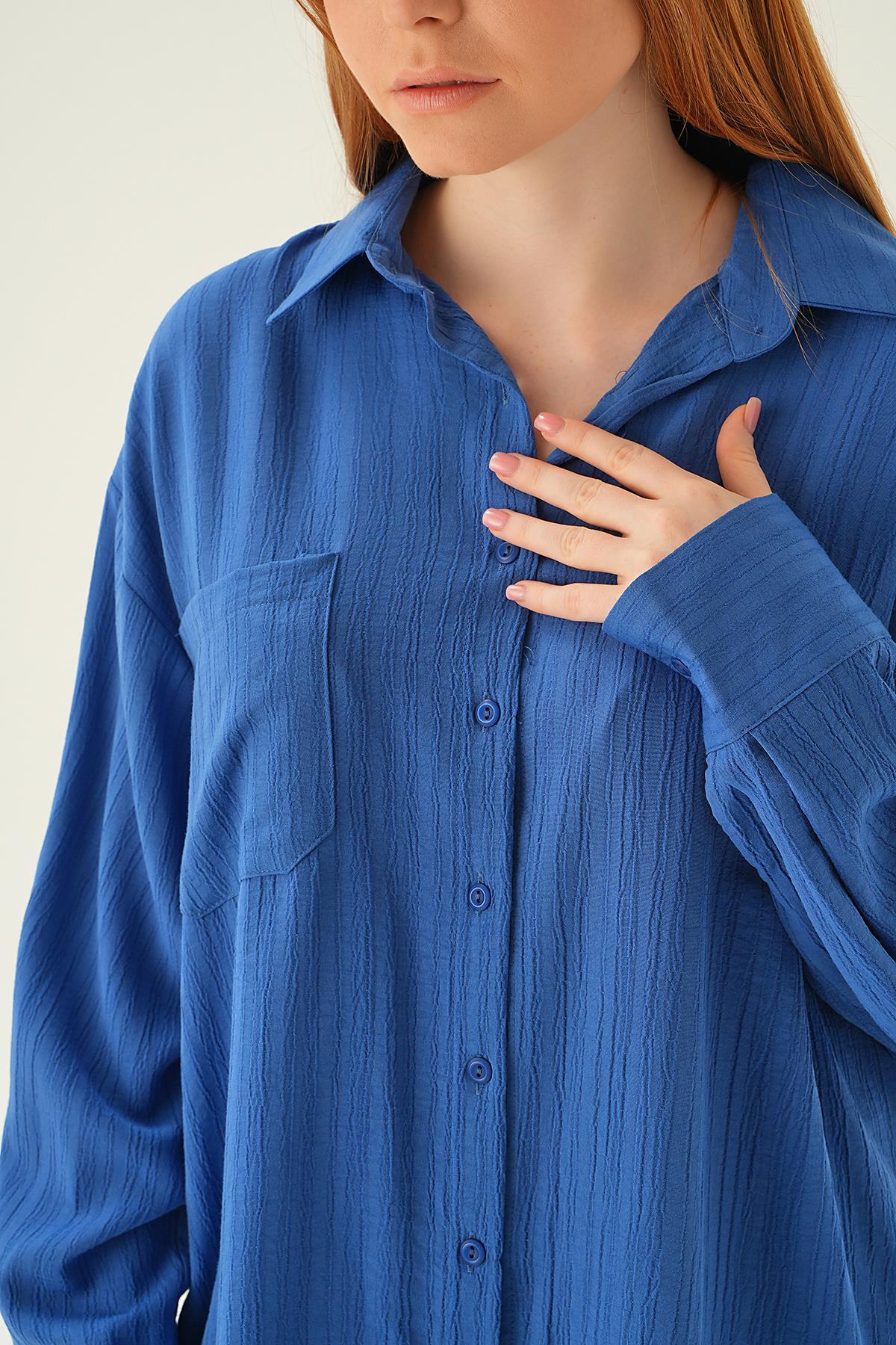 İndigo Oversize Gömlek 6644-1 - 6