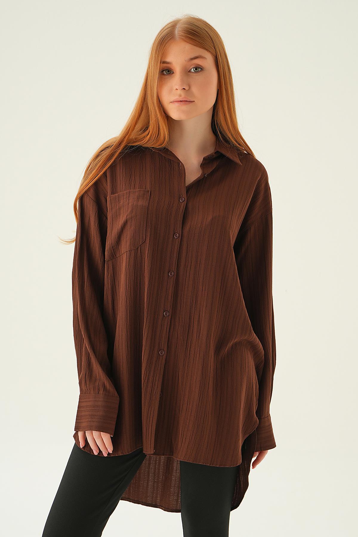 6644-1 Oversize Gömlek Kahve - 1