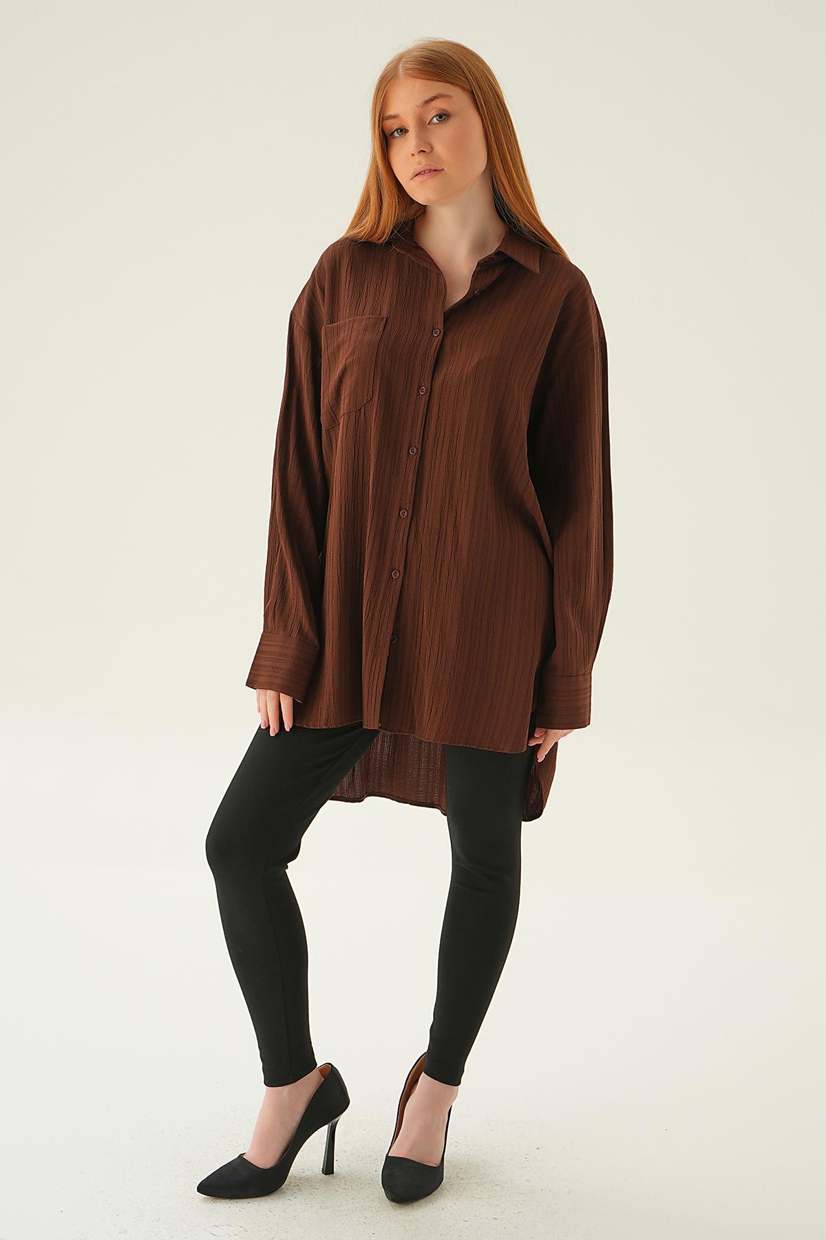 6644-1 Oversize Gömlek Kahve - 2